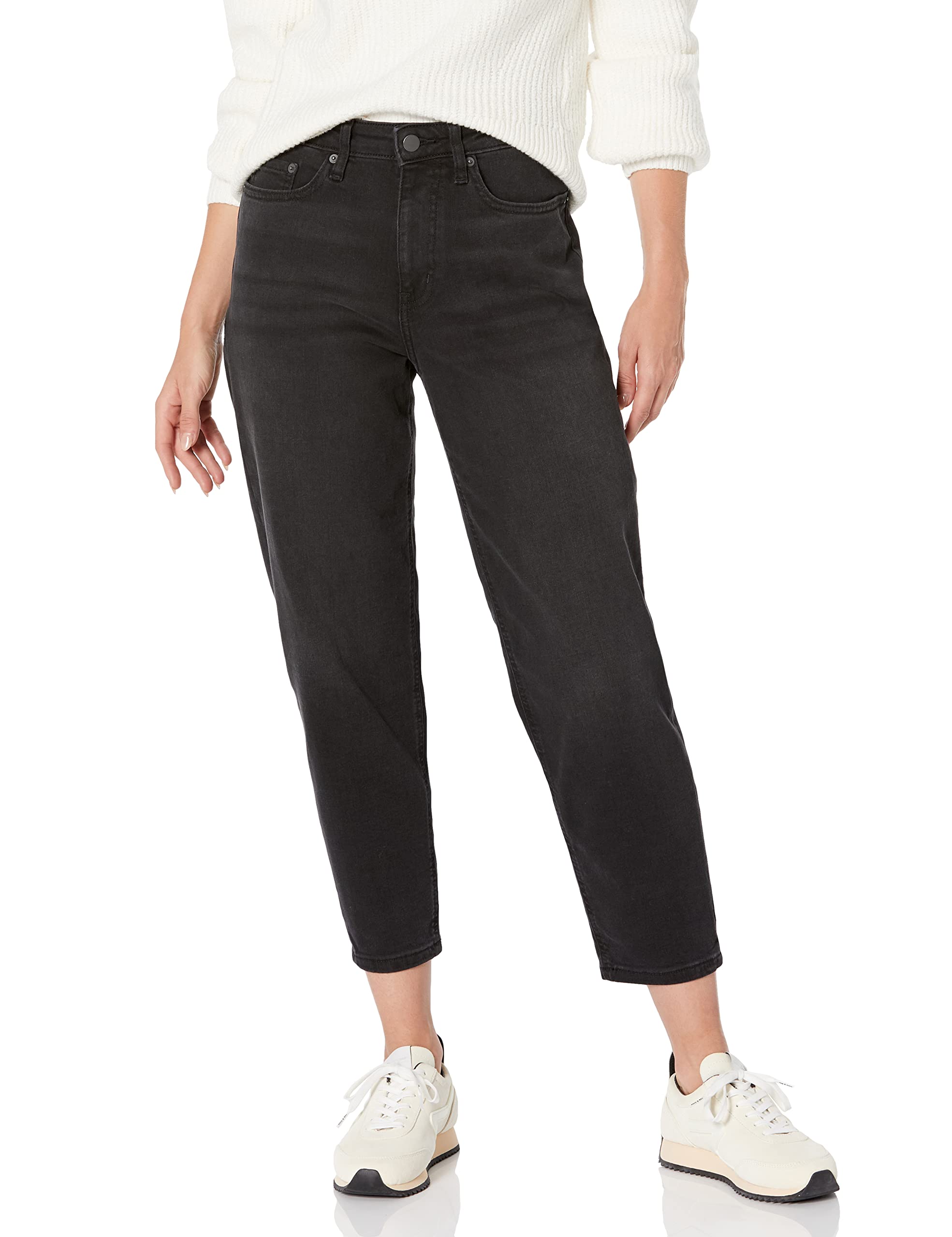 Amazon Essentials Women's High-Rise Relaxed Leg Tapered Ankle Jeans - Discontinued Colors, Washed Black, 12