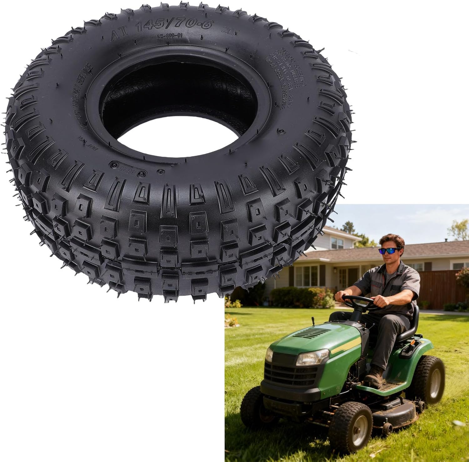 Acouto 145 70 6 Tire, Heavy Duty Rubber Strong Grip Universal Vacuum Tire with Specially Designed Tread, for ATV UTV Go Kart Cart Mower