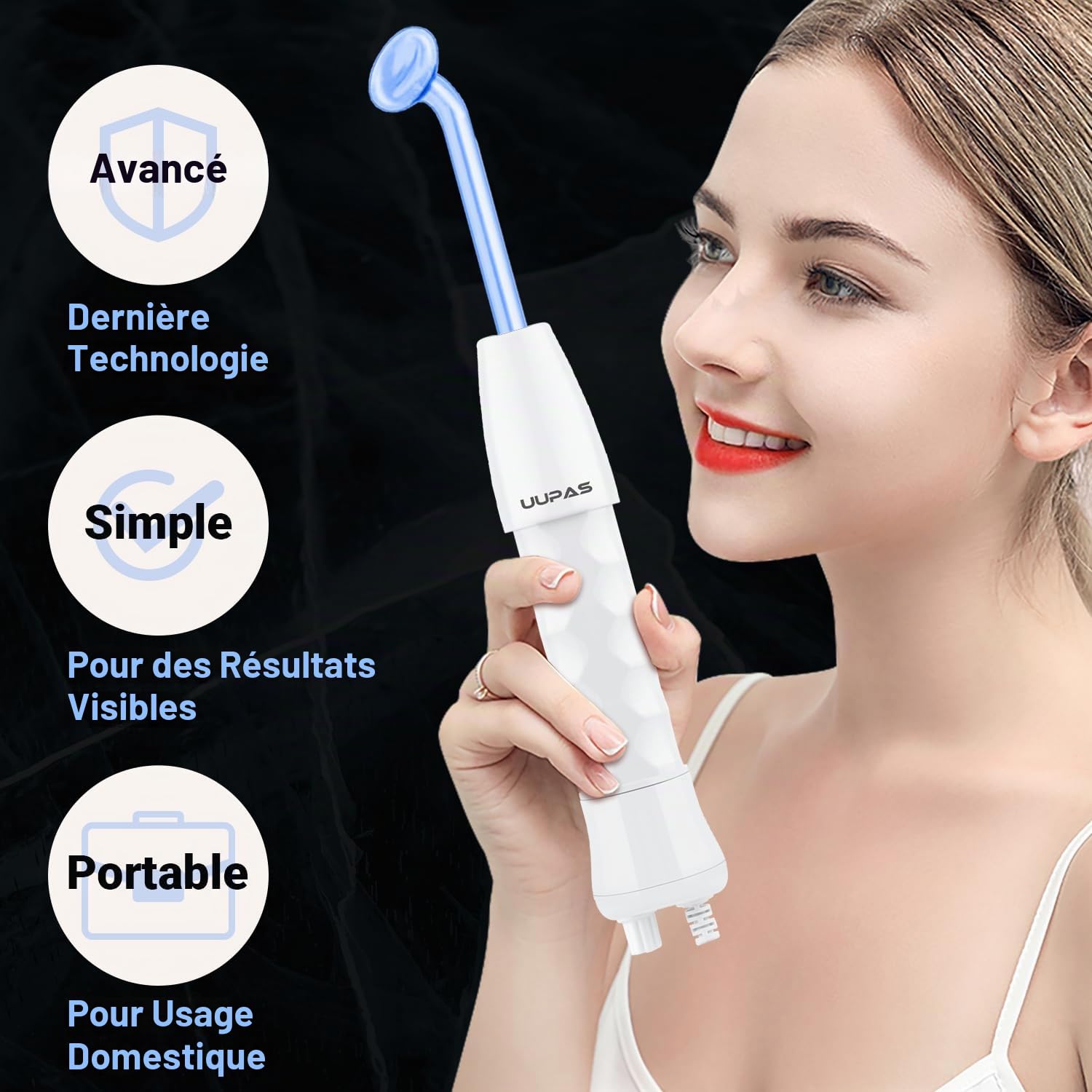 UUPAS 4 en 1 Bleu Appareil Haute Frequence Esthetique - Haute Frequence Visage Baguette avec 4 Tubes - Machine de Resserrement de la Peau pour l'acné, l'élimination des Rides,le Rajeunissement