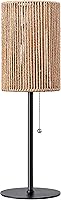 Vista 8 de EDISHINE Tall Table Lamp, 19.1" Rattan Bedside Lamp with Vertical Woven Shade & Pull Chain Switch, E26 Socket, Metal Base, Boho Nightstand Light for