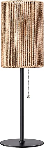 Miniatura 8 de EDISHINE Lámpara de mesa alta, lámpara de noche de ratán de 19.1 pulgadas con pantalla tejida vertical e interruptor de cadena, enchufe E26, base de