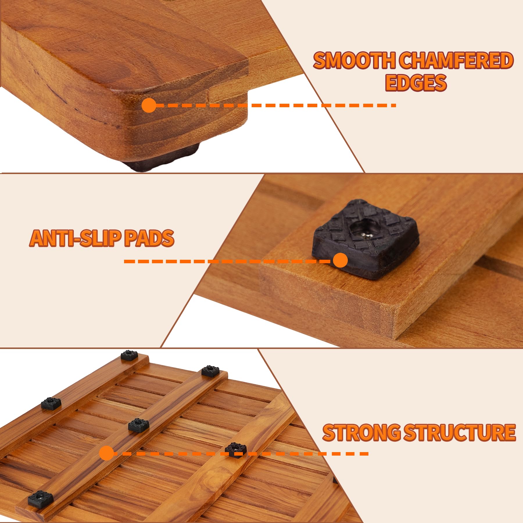 Utoplike Teak Badematte,80.5 x 45.5cm,rutschfeste Duschmatte für Badezimmer