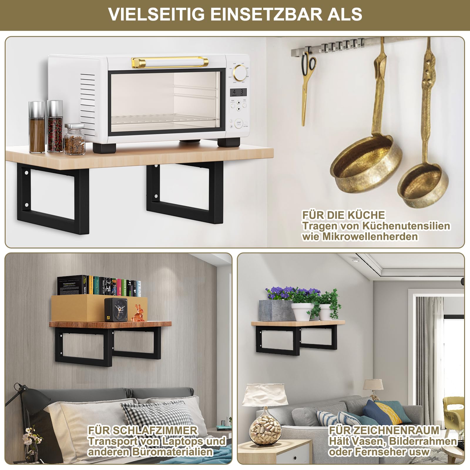 Mordx Set of 4 Wall Brackets 30 x 15 cm, Design Basin Console, Towel Shelf Holder, Square Control, Black, 30cm /4Stück - Image 3