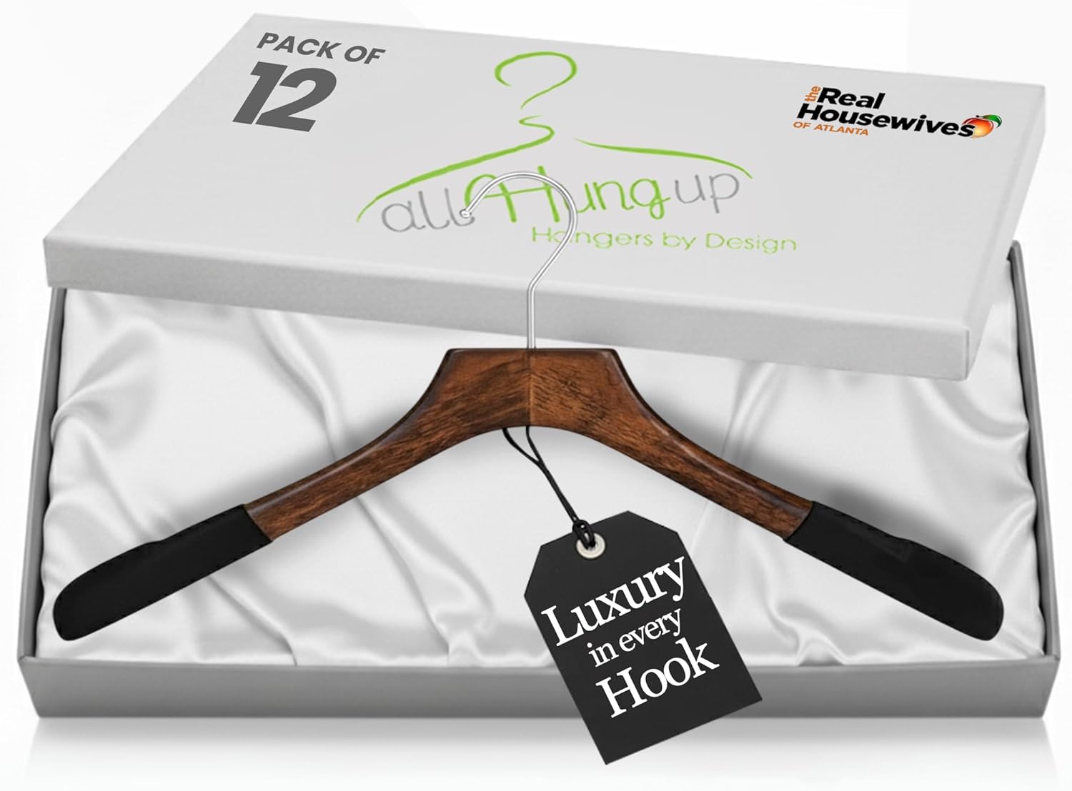 Premium Luxe Wooden Hangers for Women, Wide Shoulder Design for Dresses, Skirts, Sweaters & Blouses, Heavy Duty with Velvet Grip, Mahogany with Black Velvet, 30 pcs