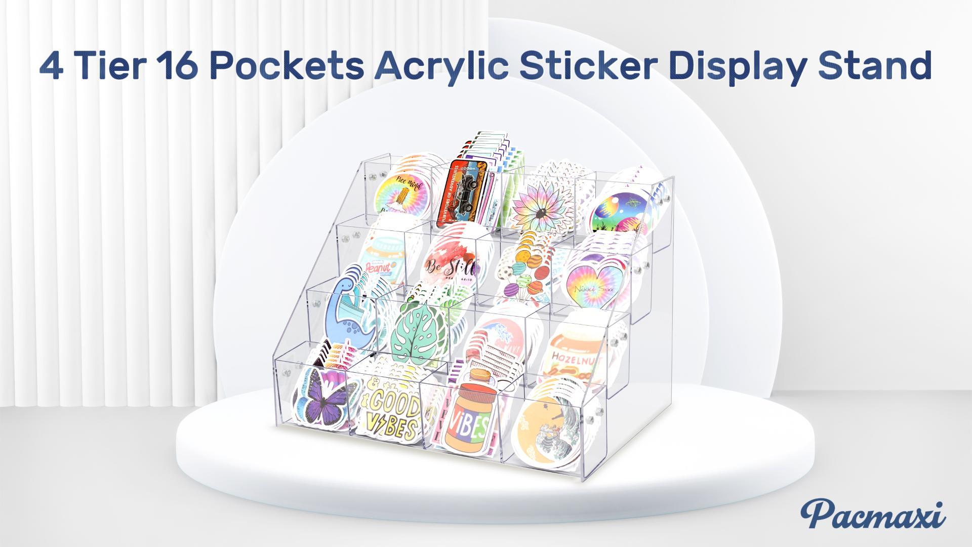 PACMAXI 4 Tier Clear Acrylic Sticker Display Stand Shelf for Vendors