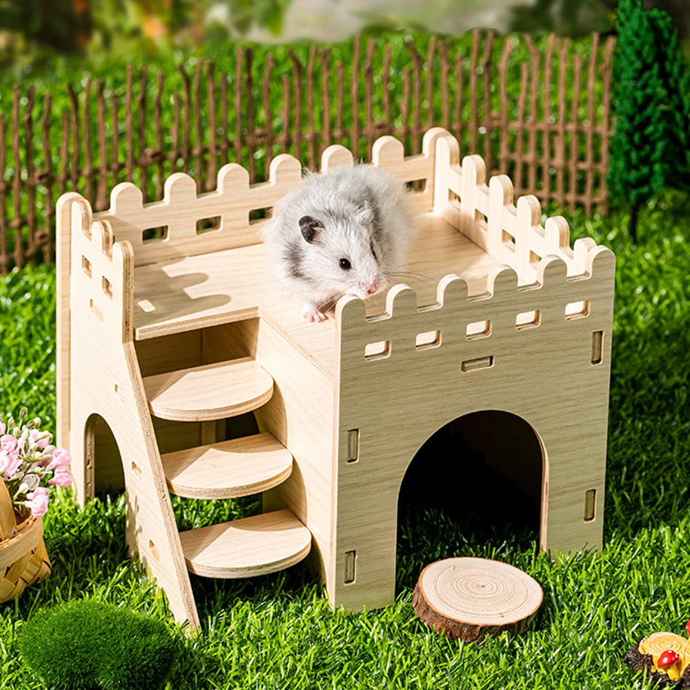 Hamsterhaus Aus Massivholz – Mit Versteck & Tunnel, 28x13,5x2 Cm, Für Hamster, Mäuse & Kleintiere