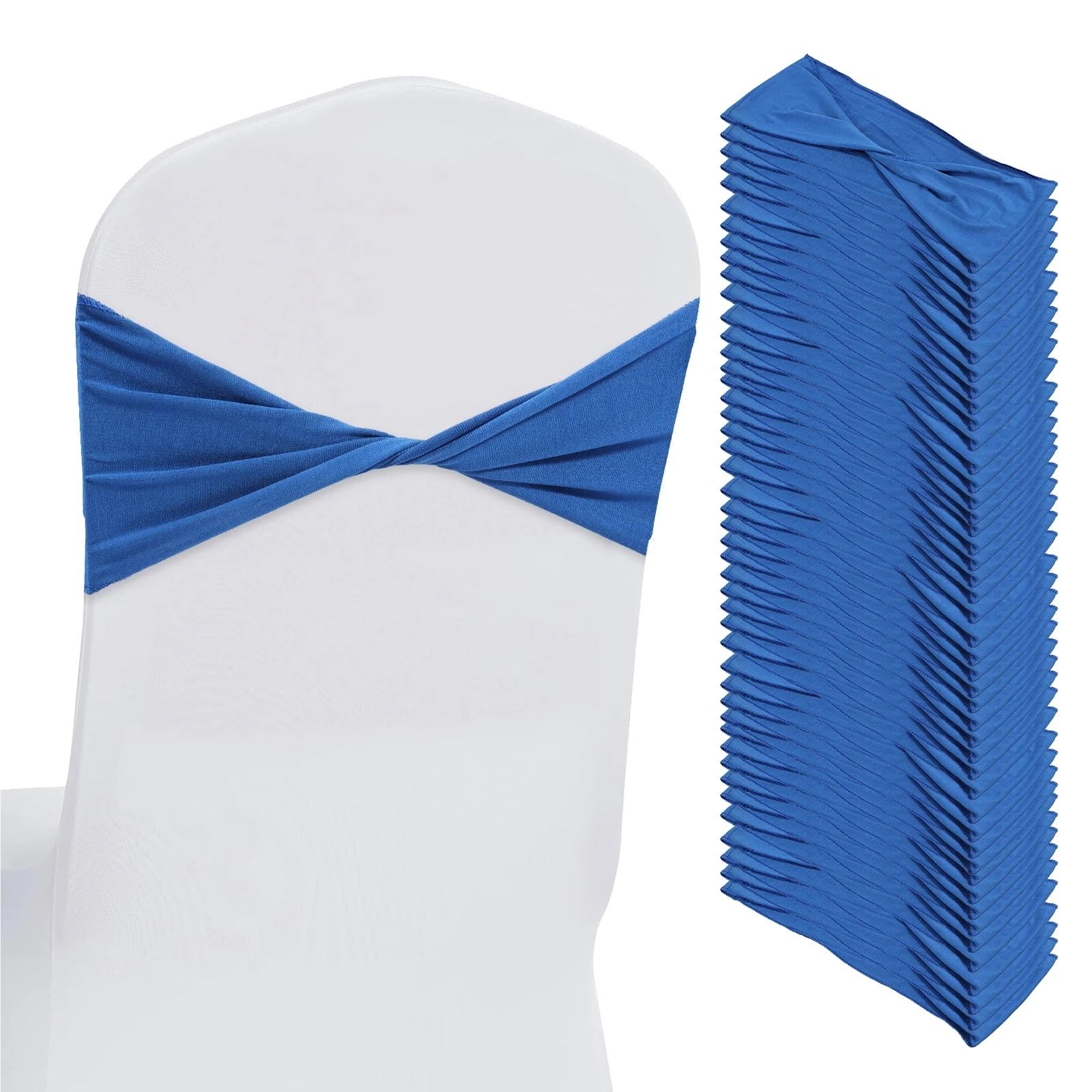 YGSGJSP Chair Sashes 25Pcs Stretch Wedding Banquet Decoration Back Sash Reusable Bows for Party Events Decor for Wedding(Blue 25PCS)