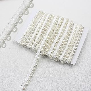 PEARLY JUN 2 Yards Pearl Beaded Trim Bead Lace Border White Edge Ribbon Strips for Sewing Wedding Dress Applique Bridal Straps Embellishments Decoration