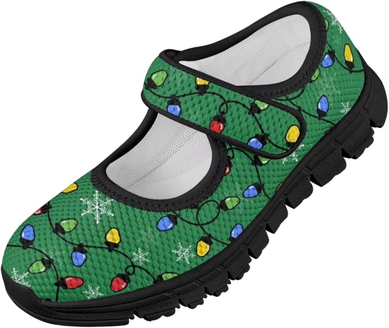 Christmas Print Girls Mary Jane Sneakers Dress Dance Shoes Athletic Walking Shoes for Outdoor Christmas Party,Activity,Wedding