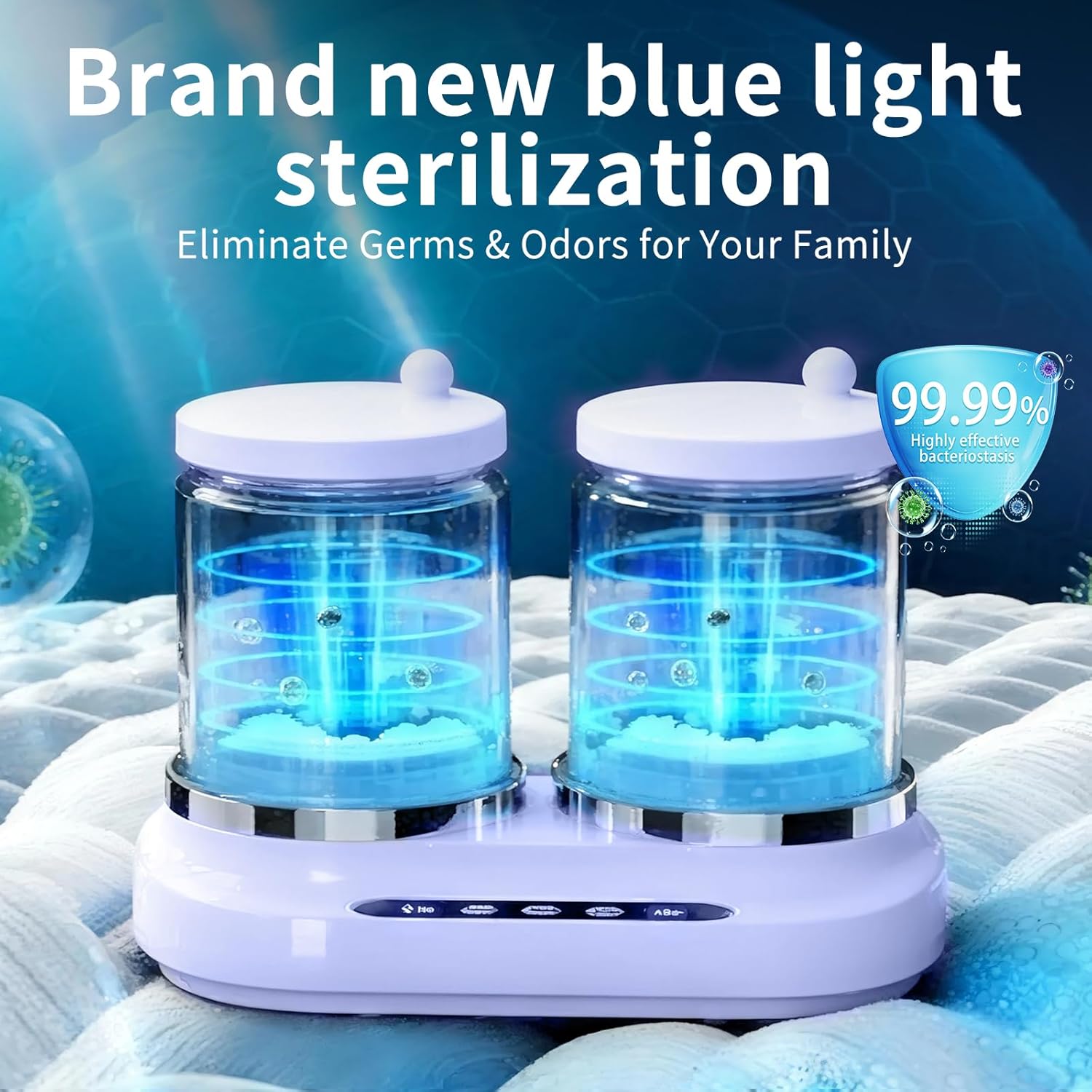 2L Portable Washing Machine with Dual Tubs, Blue LED Light, 3 Wash Modes, and 8-Dimensional Vortex. Includes Drain Hose. Plug-Free Mini Washer for apartments, dorms, travel, baby clothes
