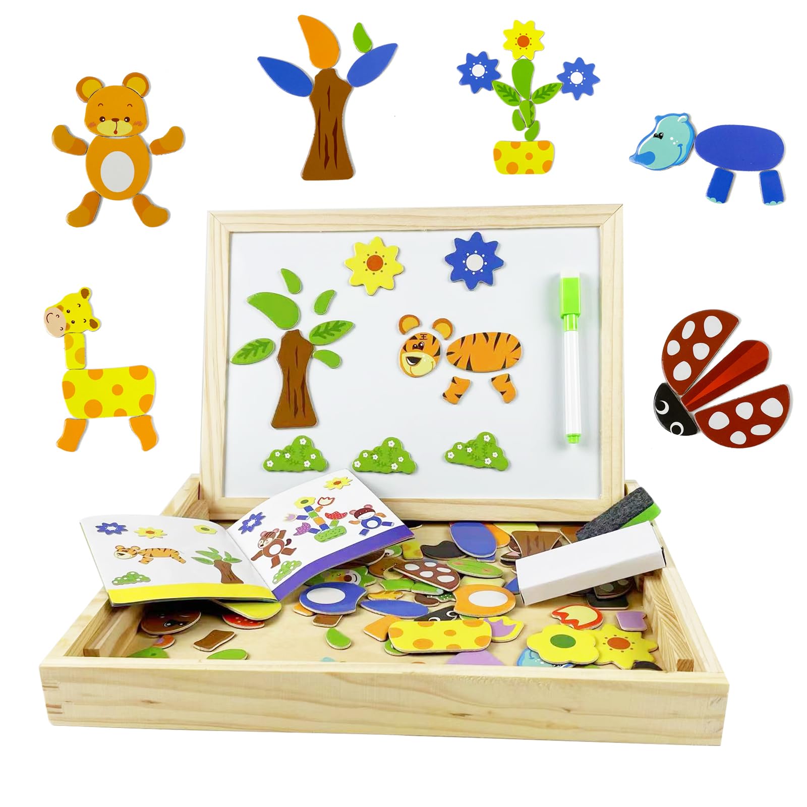 EACHHAHA Wooden Puzzle 100+ pieces,Animal Pattern,Montessori toys,Puzzle Board,Various Patterns,Freely Combine,Develop imagination,Wood Toys For Kids Up 3 Years Old