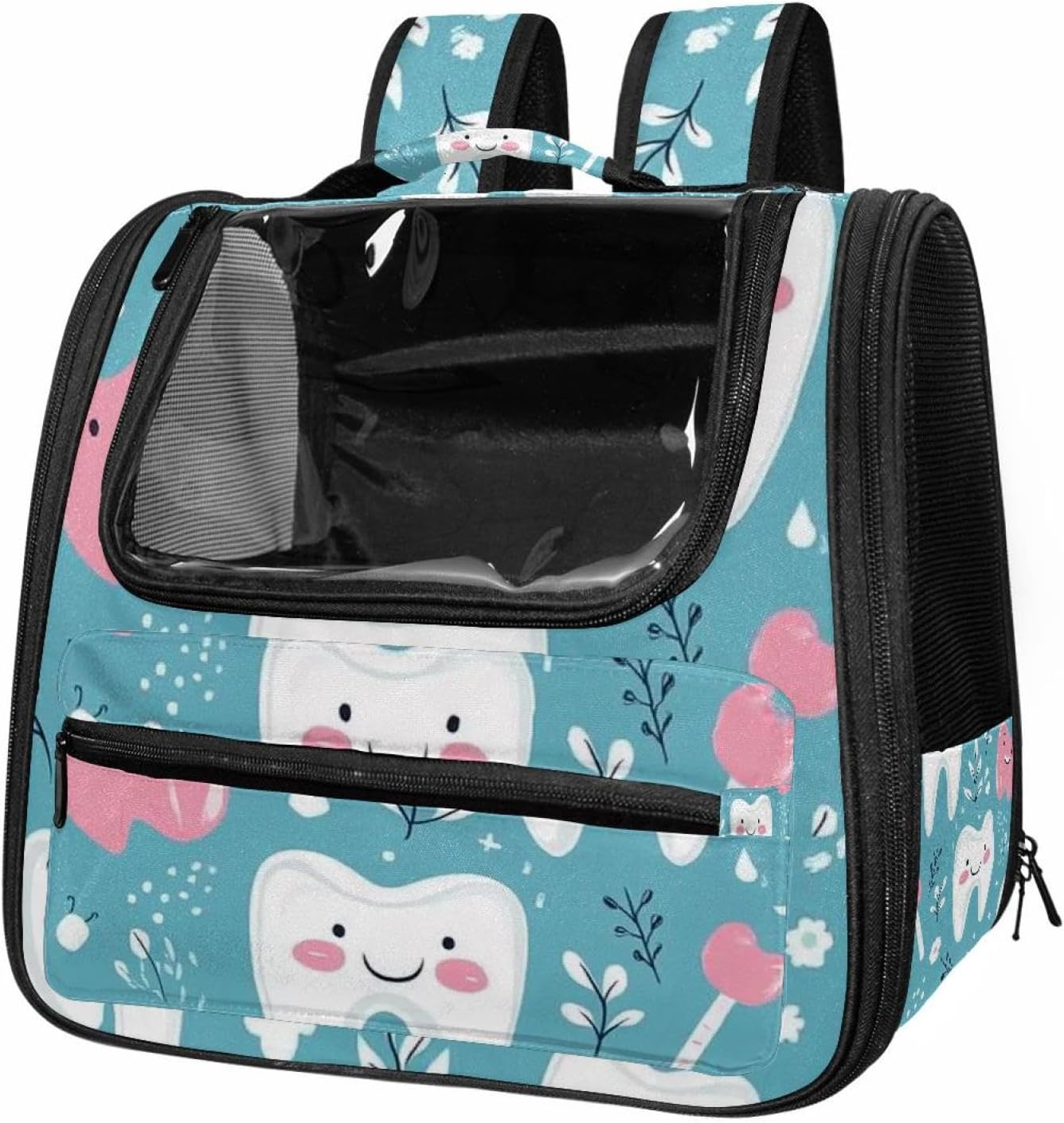 Portable Travel pet Backpack Carrier Hamster Bag Small Dog cat Carrier Breathable Hang Bag, Cute Teeth