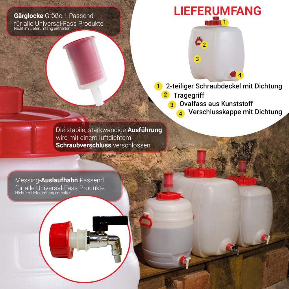 GRAF Universal-Fass 100 Liter oval aus lebensmittelechten PE Wasserkanister | Kanister, Gärbehälter, Fass, Wasserbehälter, Mostfass, Wasserfass mit Deckel, Kunststofffass, Barrel