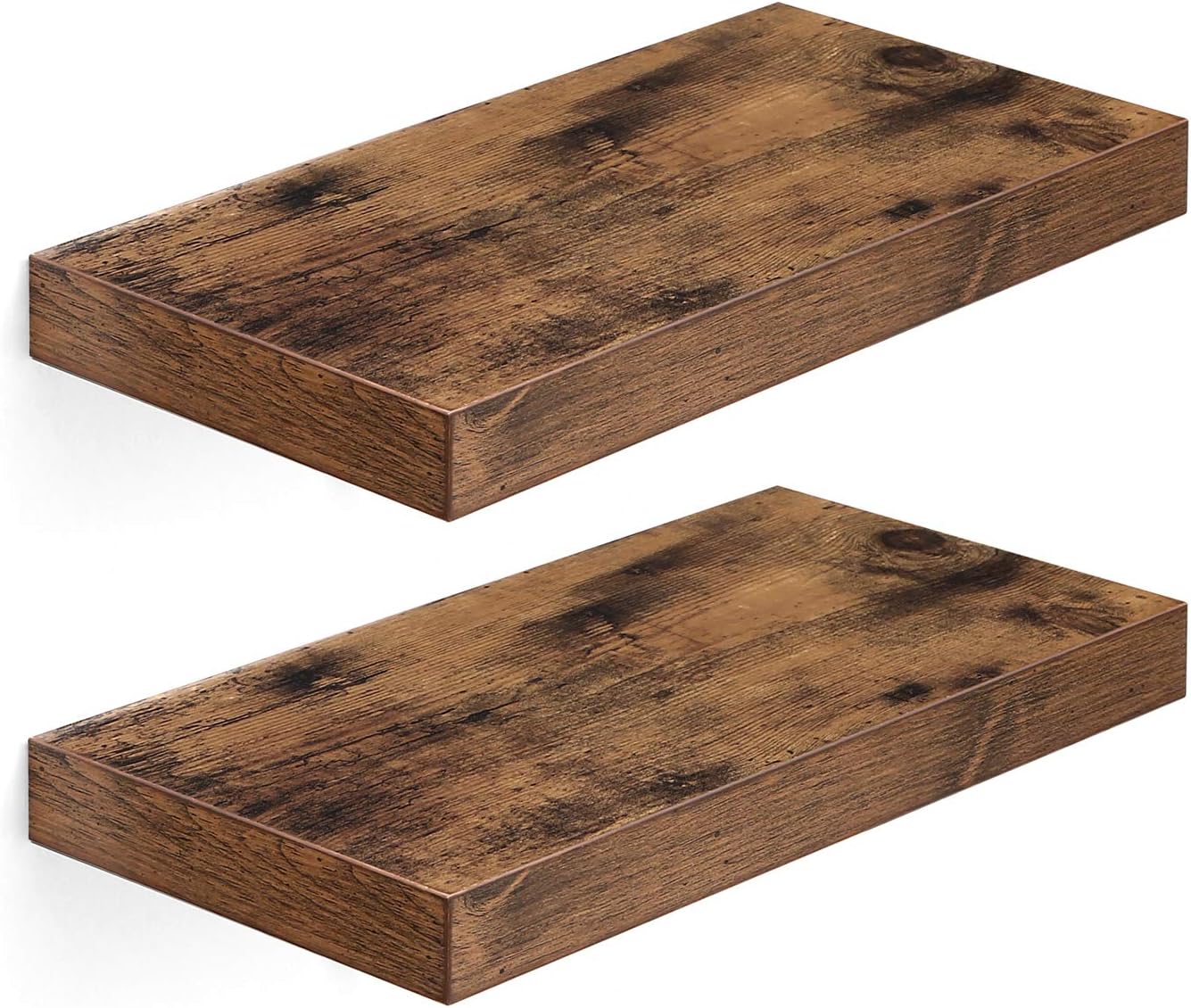 VASAGLE Floating Shelf 2 Set, Vintage Wall Shelf, Hanging Shelves Wall Mounted, for Photos, Decorations, in Living Room, Kitchen, Hallway, Entryway, Bathroom, Rustic Brown ULWS24BX-2