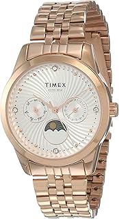 TIMEX TWEL13106 Analog Stainless Steel Women's Watch (Blue Dial Rose Gold Colored Strap)
