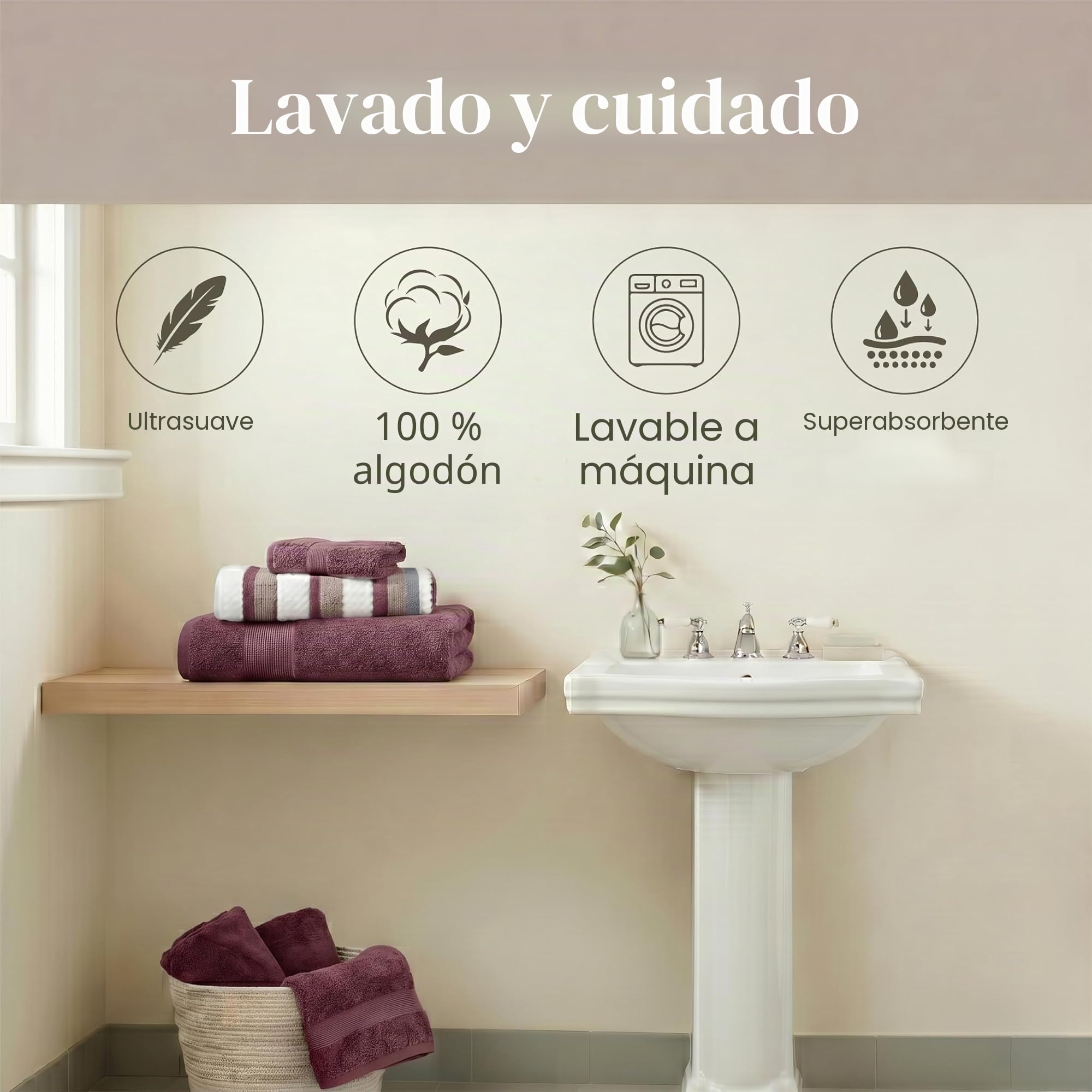 Modern Threads, Pax, Juego de Toallas Reversibles de Jacquard teñidas, Toallas de baño, Mano y paños, súper absorbentes y de Secado rápido, 100% algodón Peinado, 6 Unidades, Rosa Palisandro