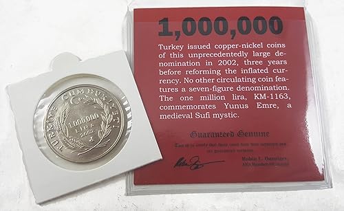 2002 No Mint Mark WORLDS ONLY 1000000 LIRA COIN - Comes in Folder with Informational Card and Certificate of Authenticity - 1 Million Lira 2002