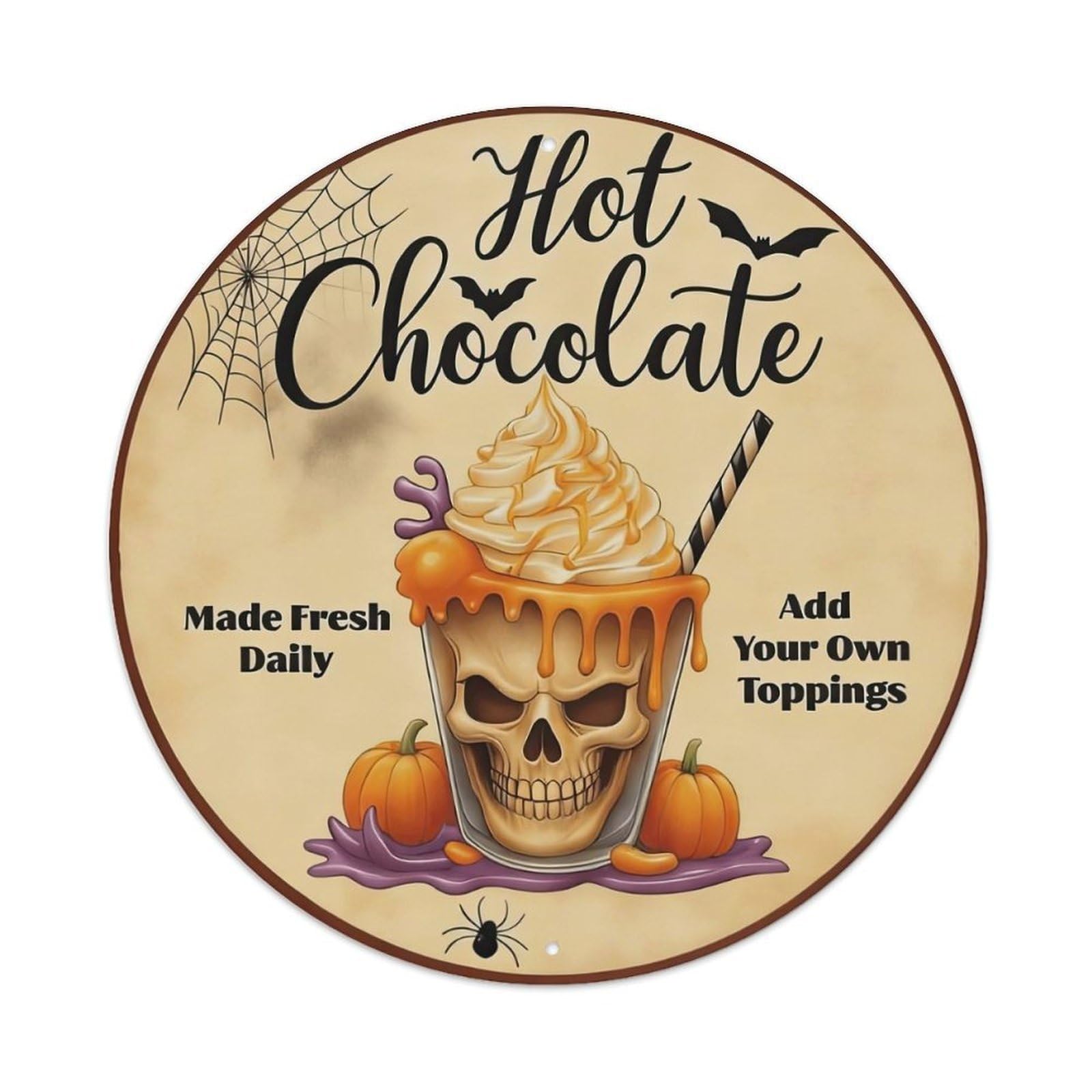Skull Cup With Whipped Cream And Pumpkins Metal Tin Sign
