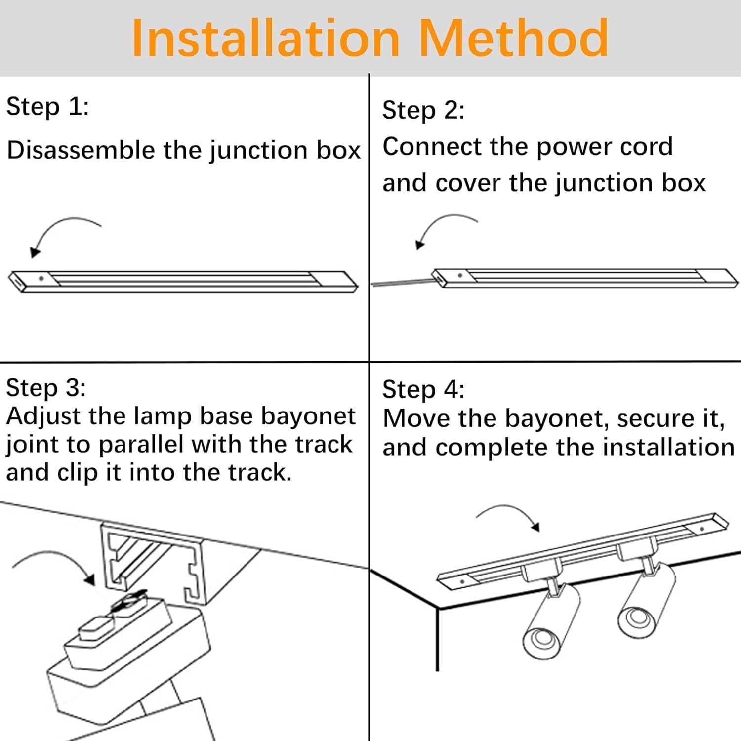 Black Super Brightness 25W 2000lm J&L Type LED Track Lighting System, 3000K Warm Light Dimmable Brightness, with 6.5 FT Rails and Ceiling Spotlight Fixture Installation Package