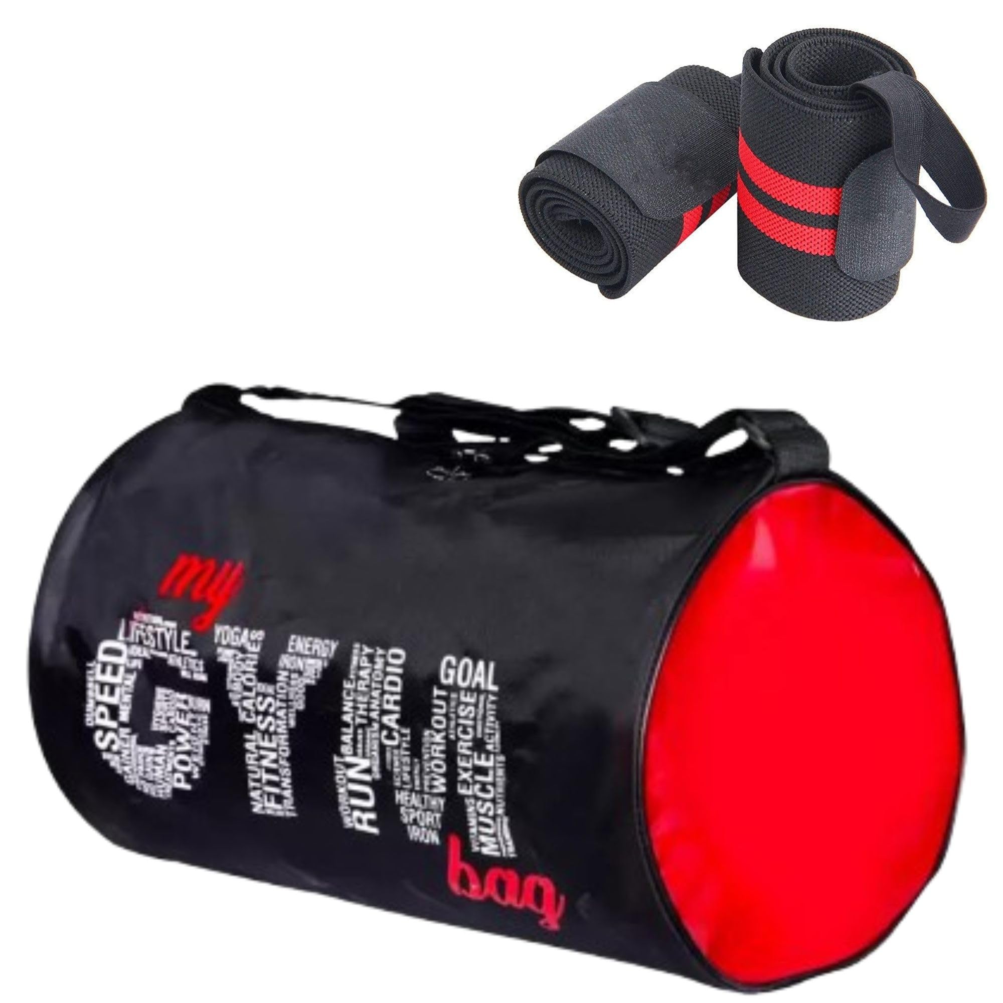 (Pack of 2) 20L My Gym Bag Combo Gym Bag Gym Sports Bag with Shoulder Strap for Men's & Women's with Wrist Support Band for Daily Exercise., 23 Cm 4 line Wrist Band (Red)-image-6