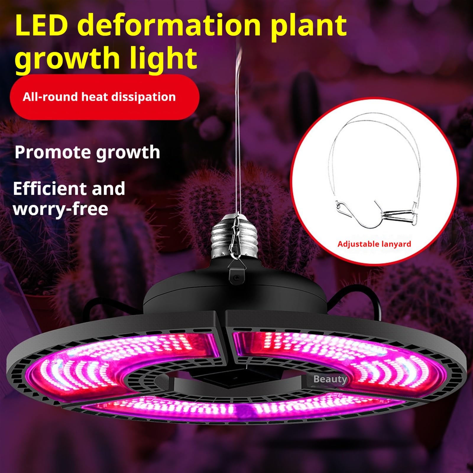 Lámpara de Cultivo, Lámpara de Techo for Cultivo de Plantas de Interior, 288 LED, Espectro Completo, luz for Plantas, halo, Cabezal Triple Plegable
