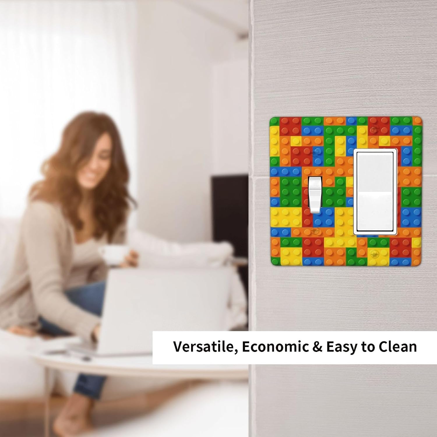 Decorative Outlet Covers Colorful Bricks Red Yellow Blue Blocks 2 Gang Light Switch Cover Plate Single Toggle 1 Rocker Wall Plates for Electrical Outlets Switch Plate Covers for Home Decor