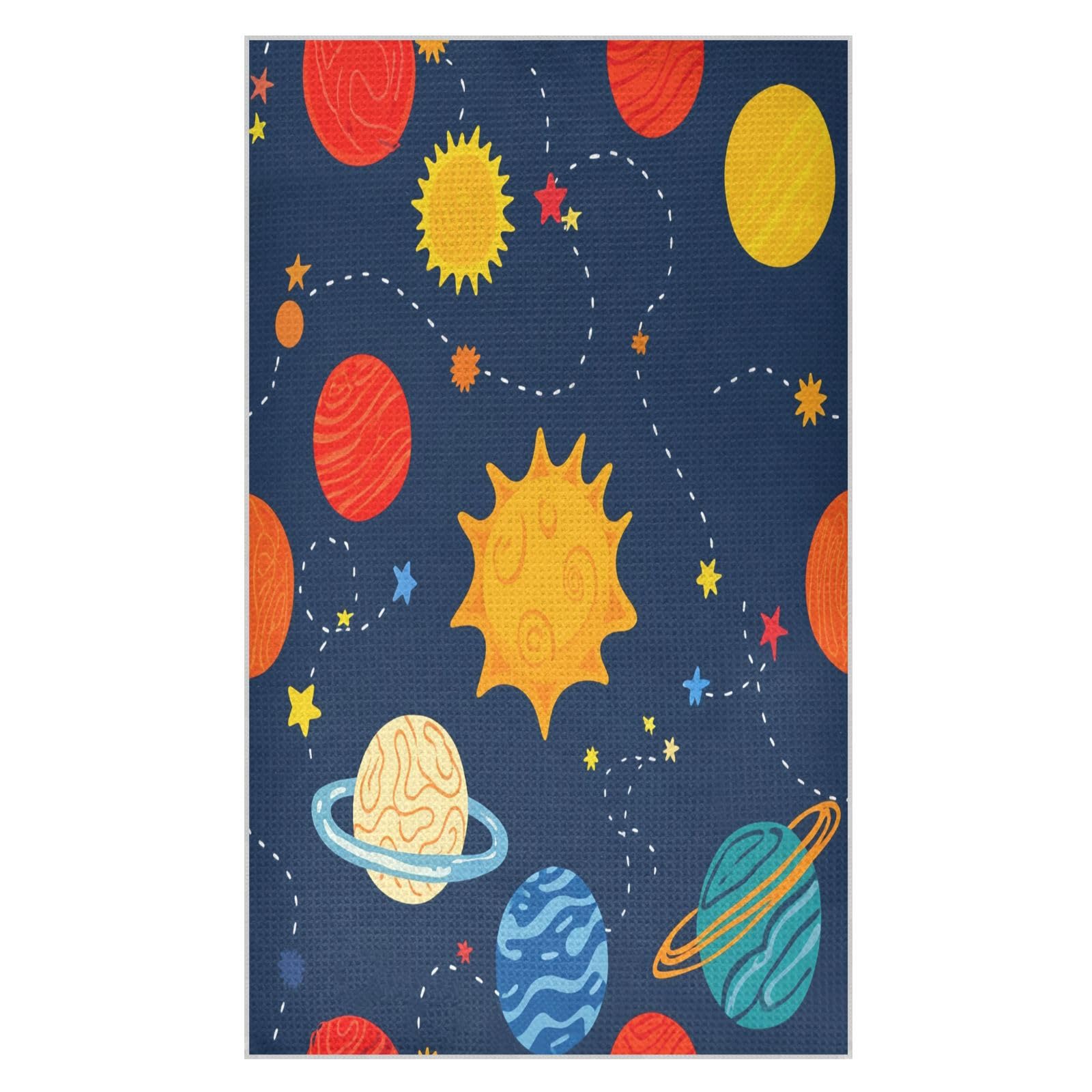 BURSTDDY Cartoon Planet Kitchen Towels,Absorbent Dish Towels 2 Pack