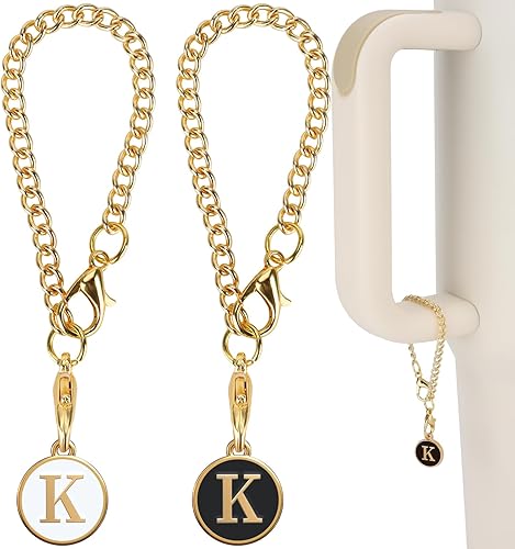 RASIEYA Juego de 2 vasos para vasos con asa, identificación con nombre inicial, juego de decoración de mango personalizado para vasos, color negro,