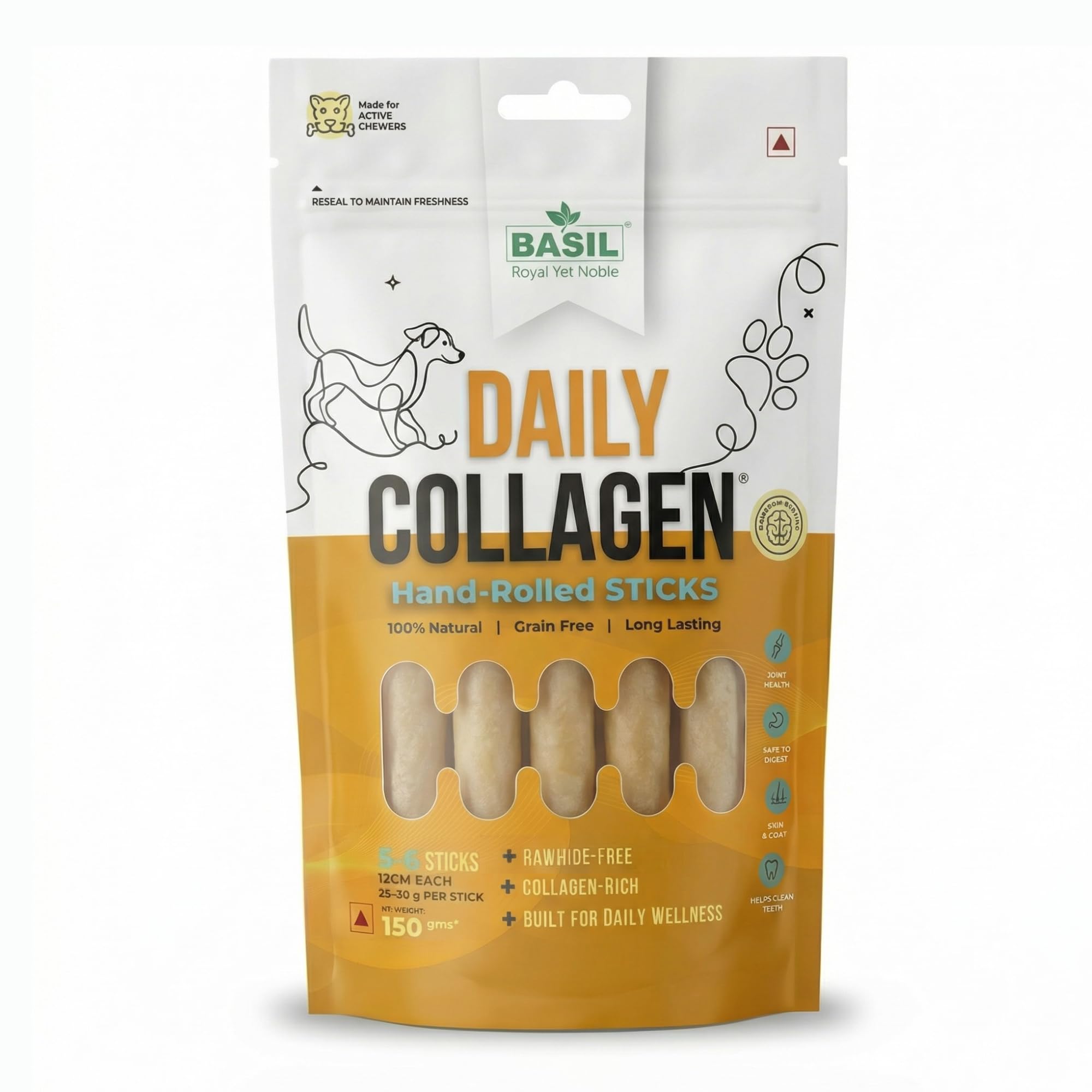 Basil Daily Collagen Bone Stick for Dogs – 150 gm, Rawhide-Free Natural Chew Stick | Long-Lasting Bone-Style Dog Chew | Supports Joints, Skin & Dental Health | High Protein | All Breeds & Life Stages-image-28