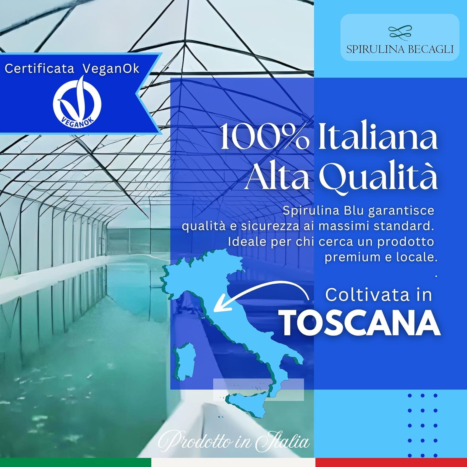 SPIRULINA BECAGLI Spirulina Blu In Polvere 20 g, Colorante Alimentare Naturale A Base Di Ficocianina, Polvere Blu Per Bevande E Preparazioni Alimentari, Made in Italy, Vegan OK (20 gr.)