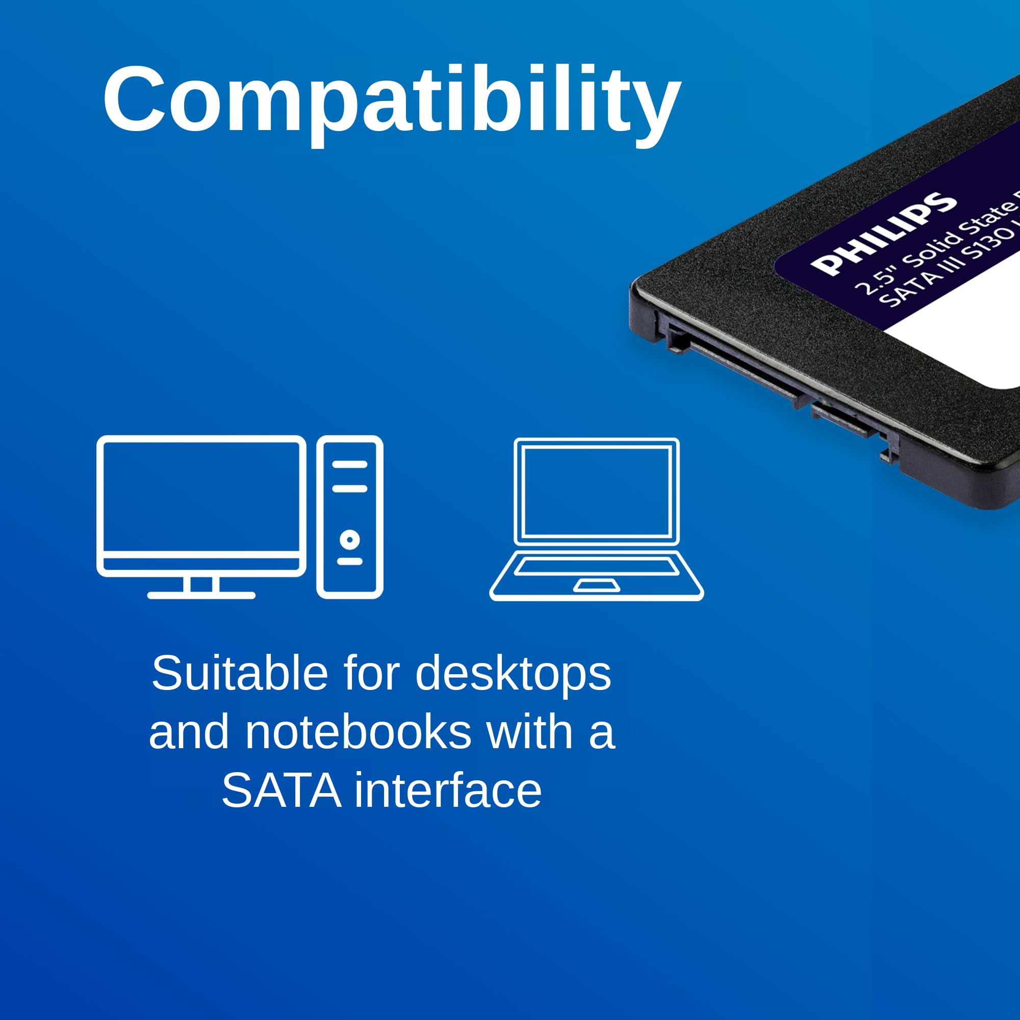 Philips SSD Interno de 2,5 Pulgadas, SATA III, 500 GB, S130 Ultra Speed, Velocidad de Lectura de hasta 550 MB/s