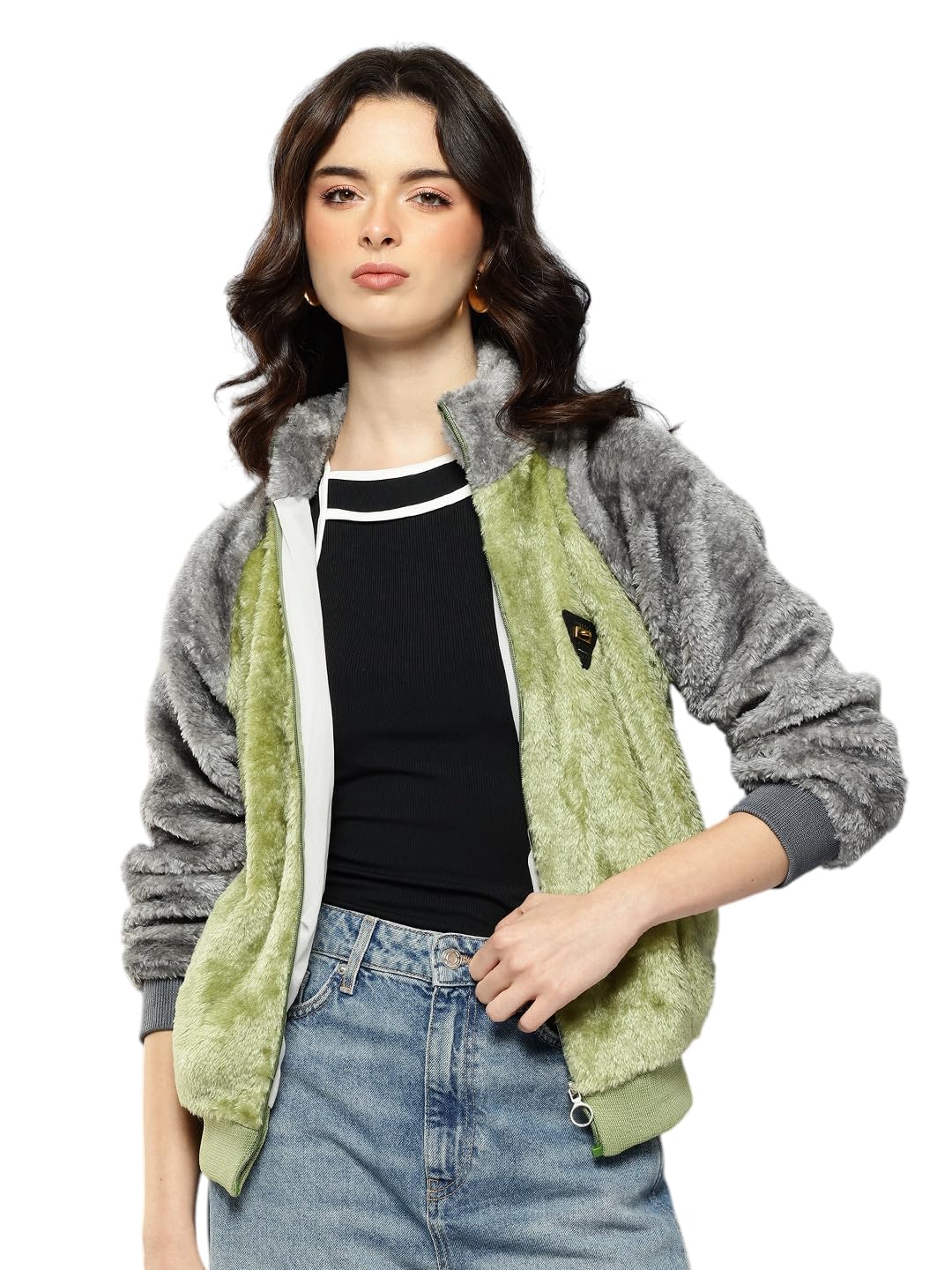 aarika Womens Grey-Green Colour Solid Fur Jacket-picture-12