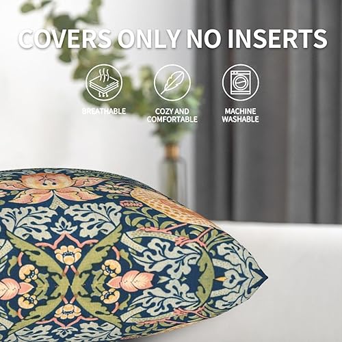 Miniatura 3 de HOSTECCO William Morris - Juego de 4 fundas de almohada de 18.0 x 18.0in, diseño de corona de rosa de madreselva, fundas de cojín cuadradas