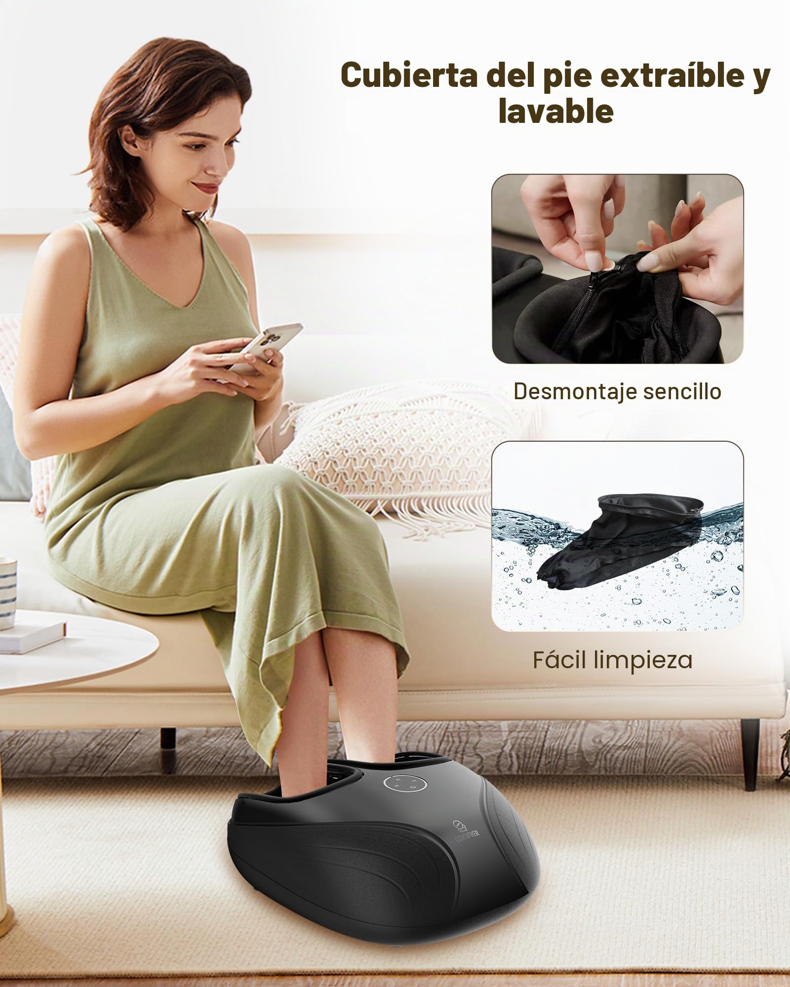 COMFIER masajeador de pies, Shiatsu Masajeador de pies con calor, amasamiento compresión de rodadura para la calentador de pies, regalos para mujer hombre
