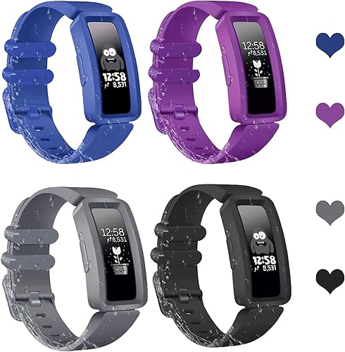 Paquete de 4 correas compatibles con Fitbit Ace 2 para niños correas de repuesto ACE 2 para reloj inteligente para niñas y niños ACE 2 lindas y