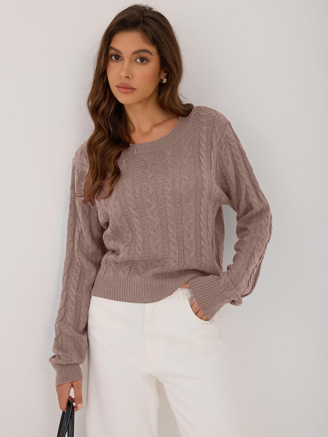 ZAFUL Women's Crew Neck Long Sleeve Pullover Crop Sweater Mock Neck Lantern Sleeve Ribbed Knit Cropped Sweater - Image 3