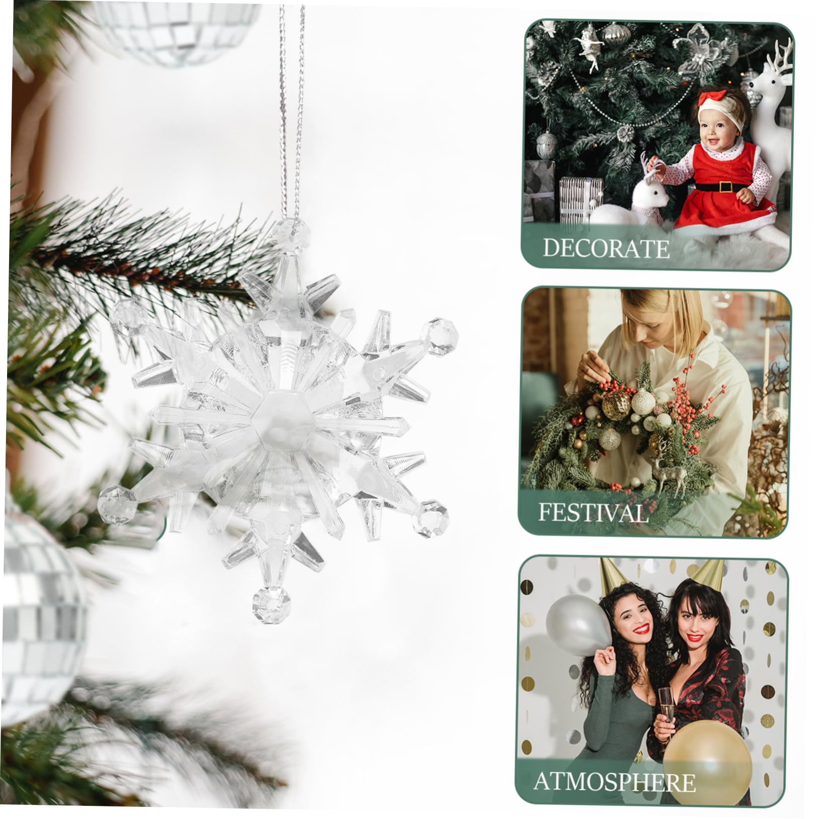 Alipis 50stücke Schneeflocke Anhänger aus Acryl Hängende Weihnachtsdeko Weihnachtsbaumschmuck für Fenster und Wand als Geschenk für Freunde und Familie