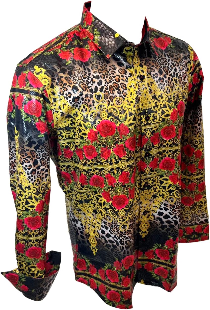 Men's Premiere Designer Fashion Dress Shirt Casual Shirt Woven Long Sleeve Button Down Shirt