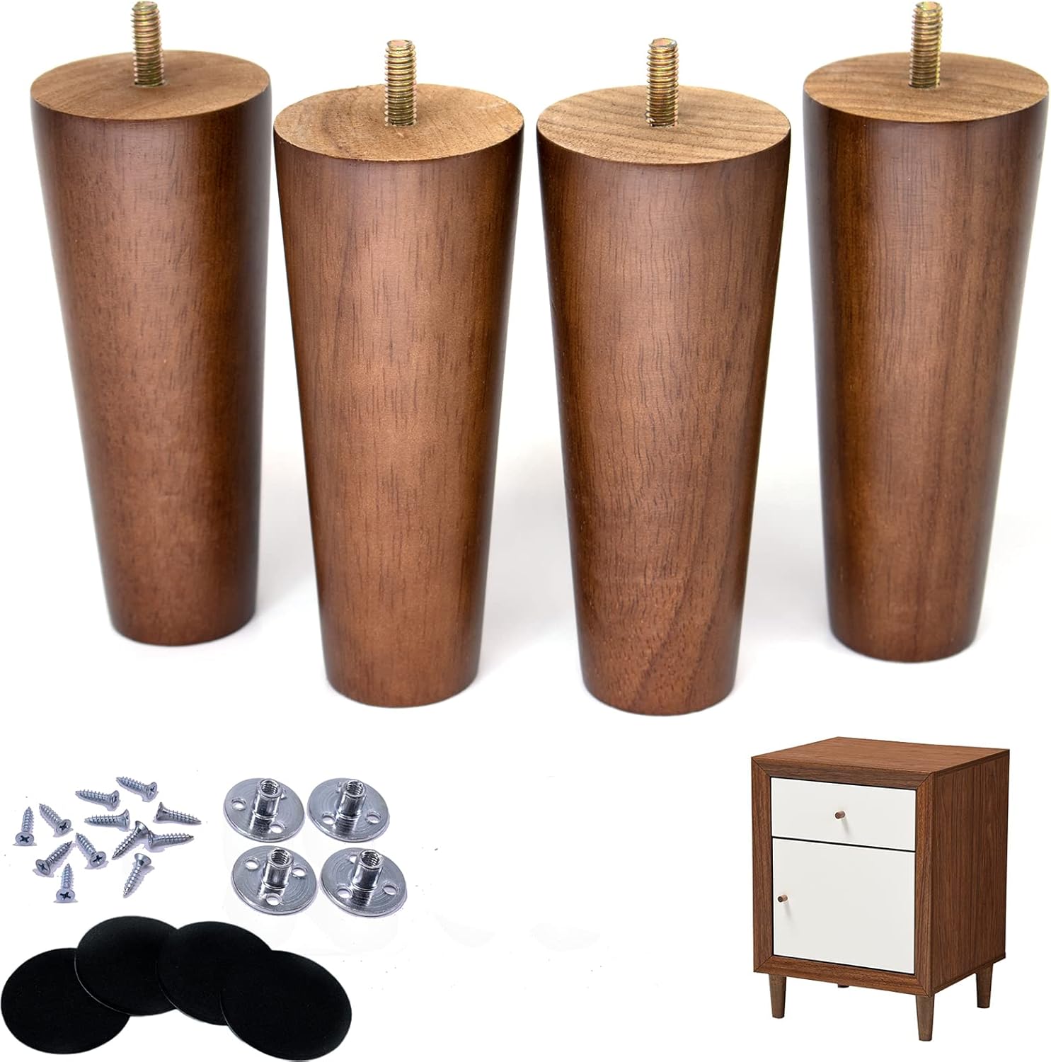 BEISJEXIN 6 inch Round Wooden Furniture Leg Set of 4 Wood