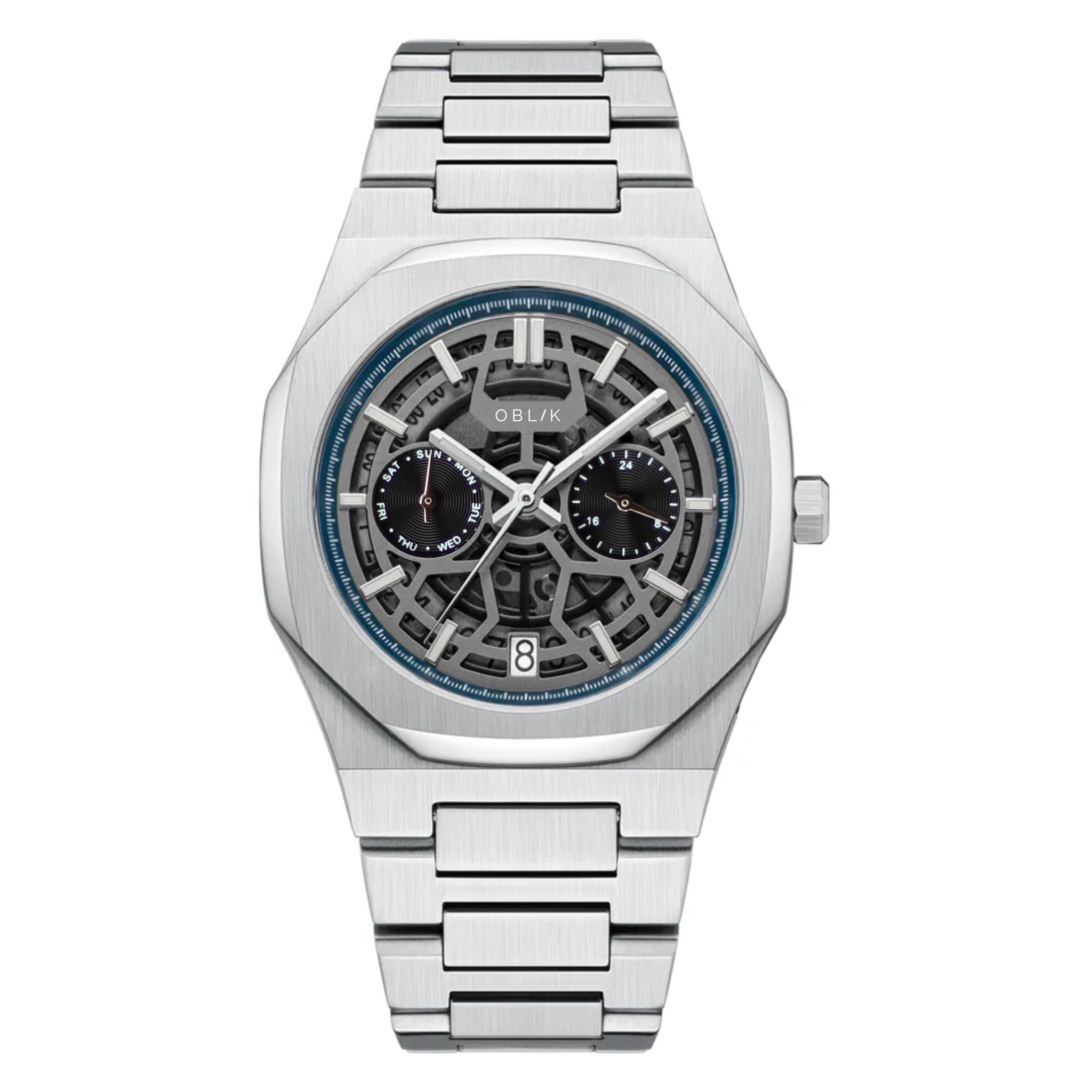 OBLIK Stainless Steel Geome Slim Mens Analogue Watch Quartz Skeleton 5Atm Water Resistant Case Size: 40 Mm Designed In Germany Dial_Grey, Band_Silver (B0CJNGHP62) Amazon Price History, Amazon Price Tracker