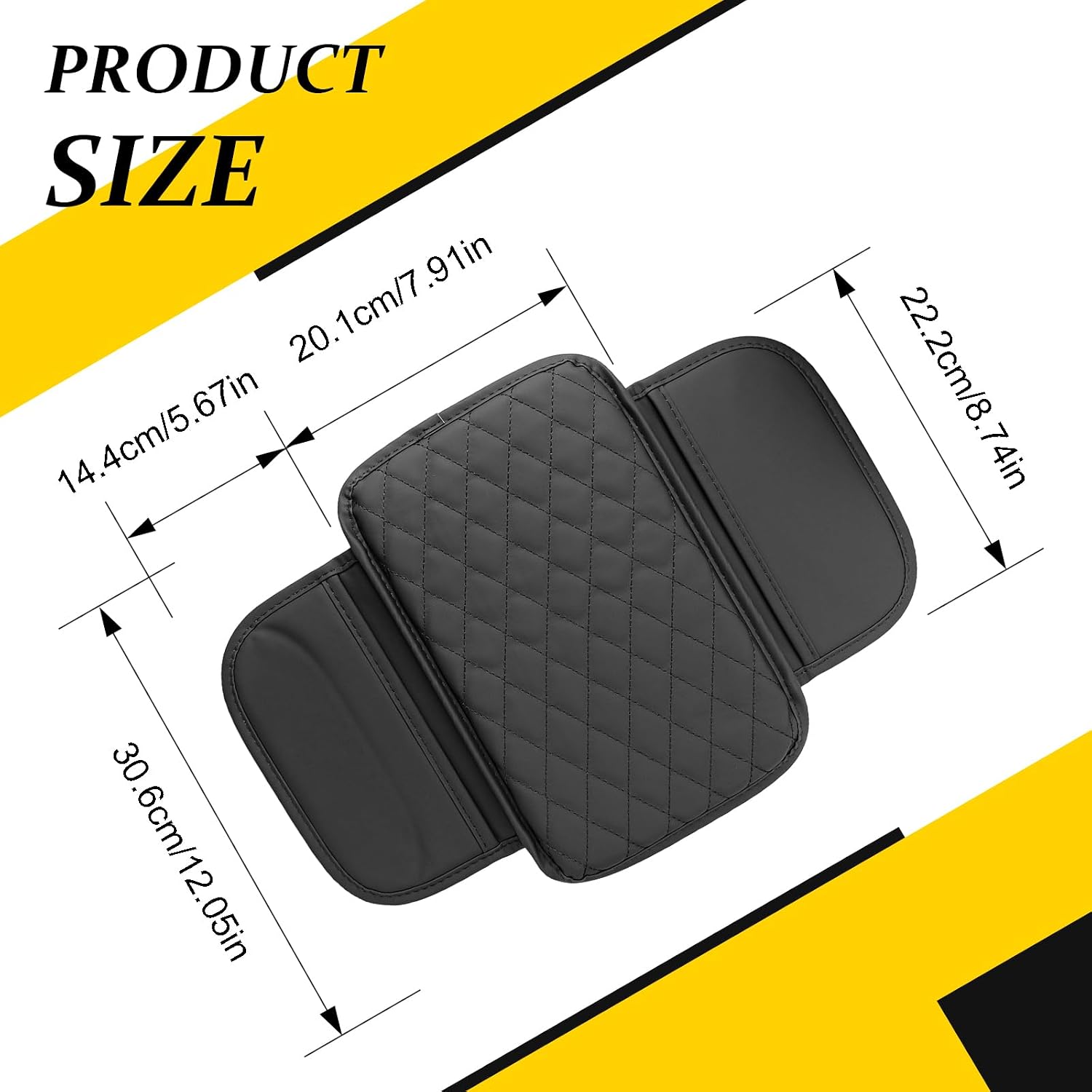 Car Center Console Cover with 2 Storage, Universal Microfiber Leather Car Armrest Cover Cushion for for Most Vehicles, Scratch-Resistant & Waterproof for Car Storage Box for Sedan (Black)