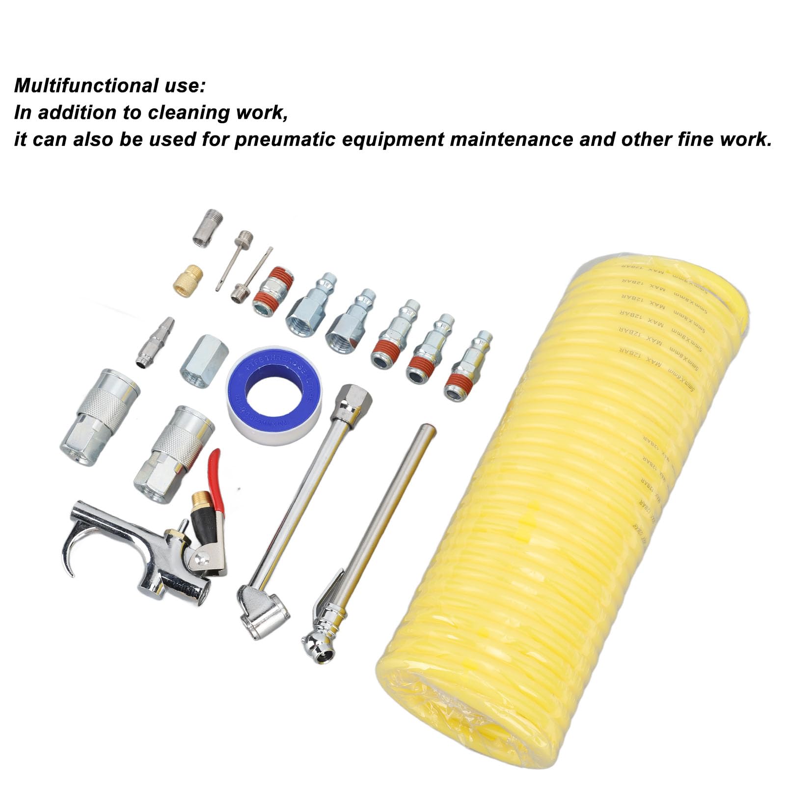 KANASI Kit de pistola de soplado neumática, juego de accesorios de conexión rápida de acero inoxidable de 20 piezas para limpieza y mantenimiento industrial