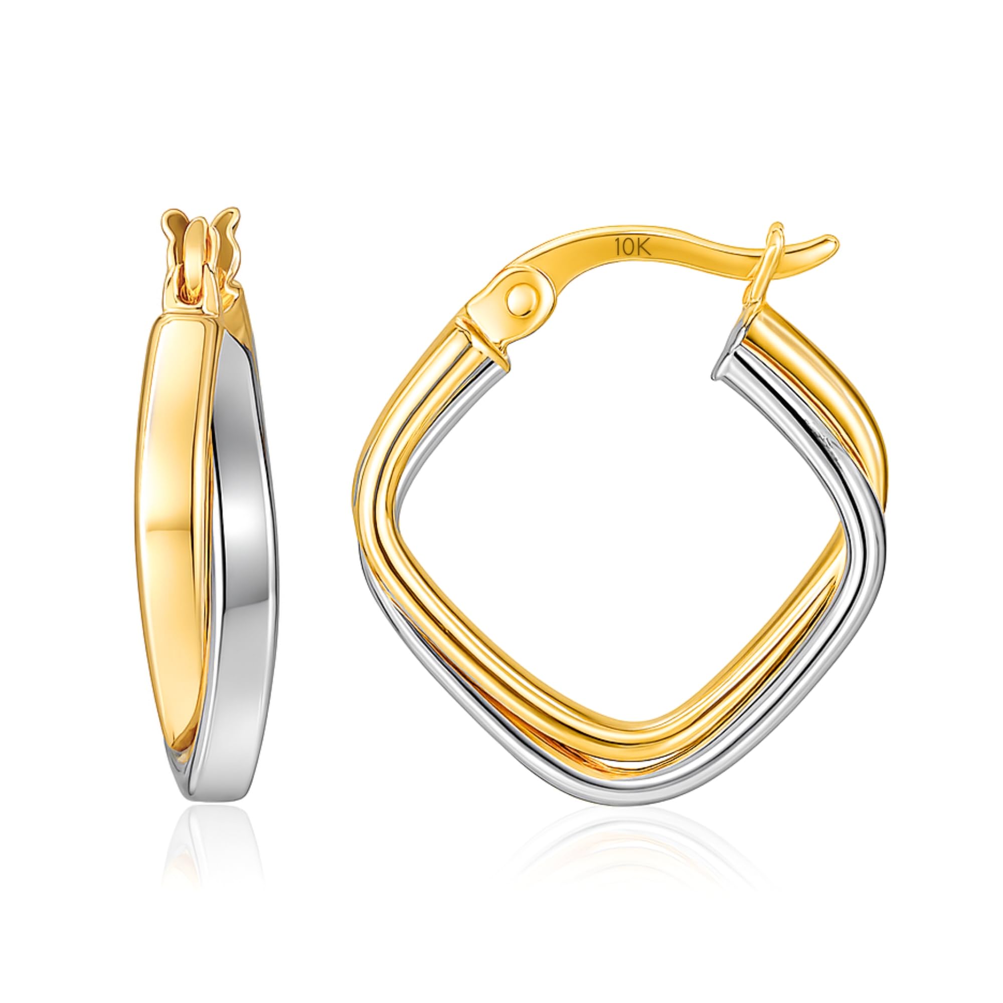 10k Two-Tone Gold Hoop in White Yellow Hypoallergenic Real Gold Hoops by MAX STONE