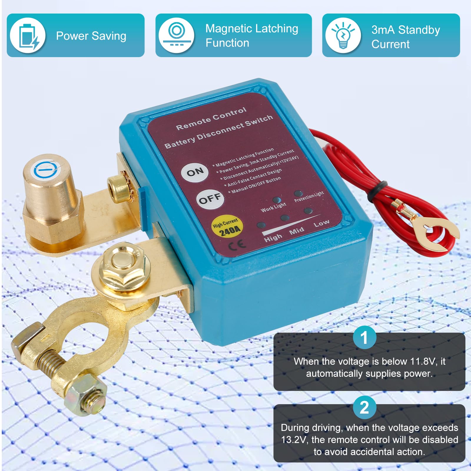 QWORK® Accuschakelaar Auto, 12V 240A Batterij Scheidingsschakelaar, Draadloze op Afstand Bestuurbare Batterij-Accuschakelaar, voor Auto, Vrachtwagen, Camper