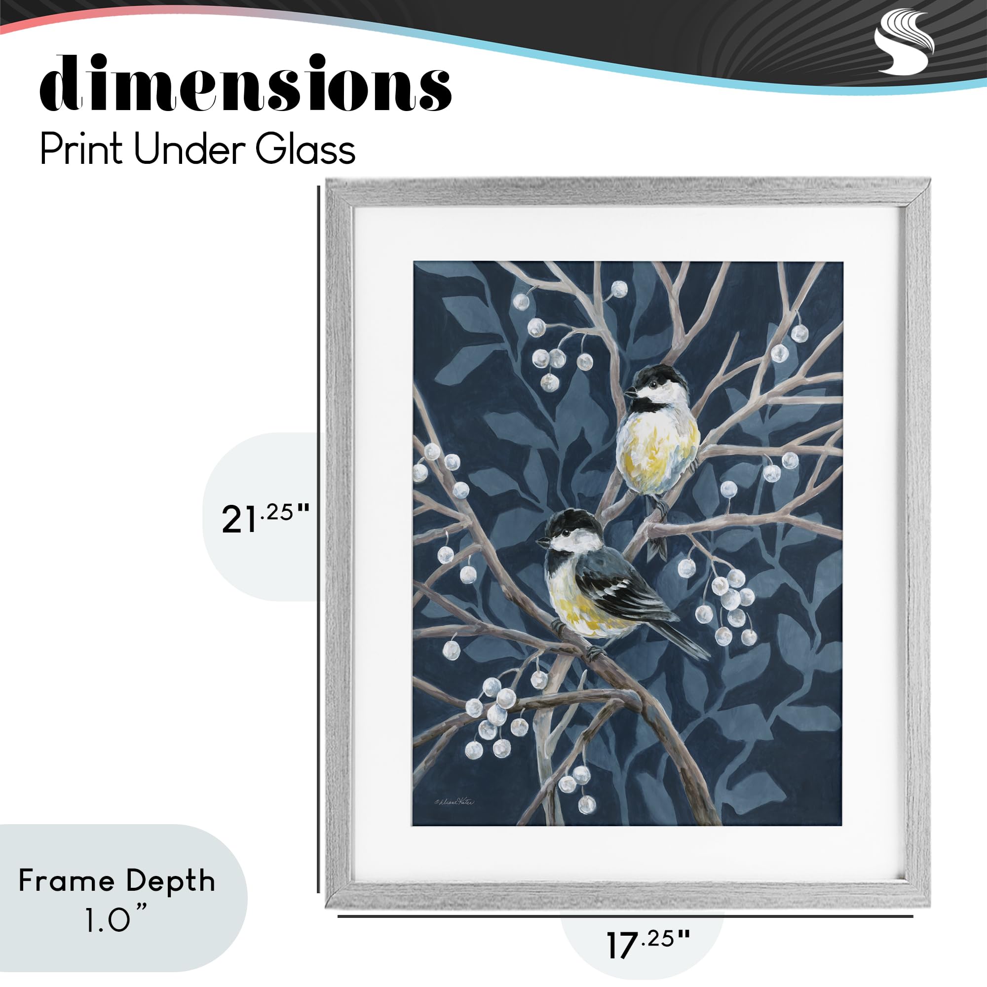 Chickadees on Winter Berries Bird, 43,2 x 53,3 cm Stampa incorniciata sotto