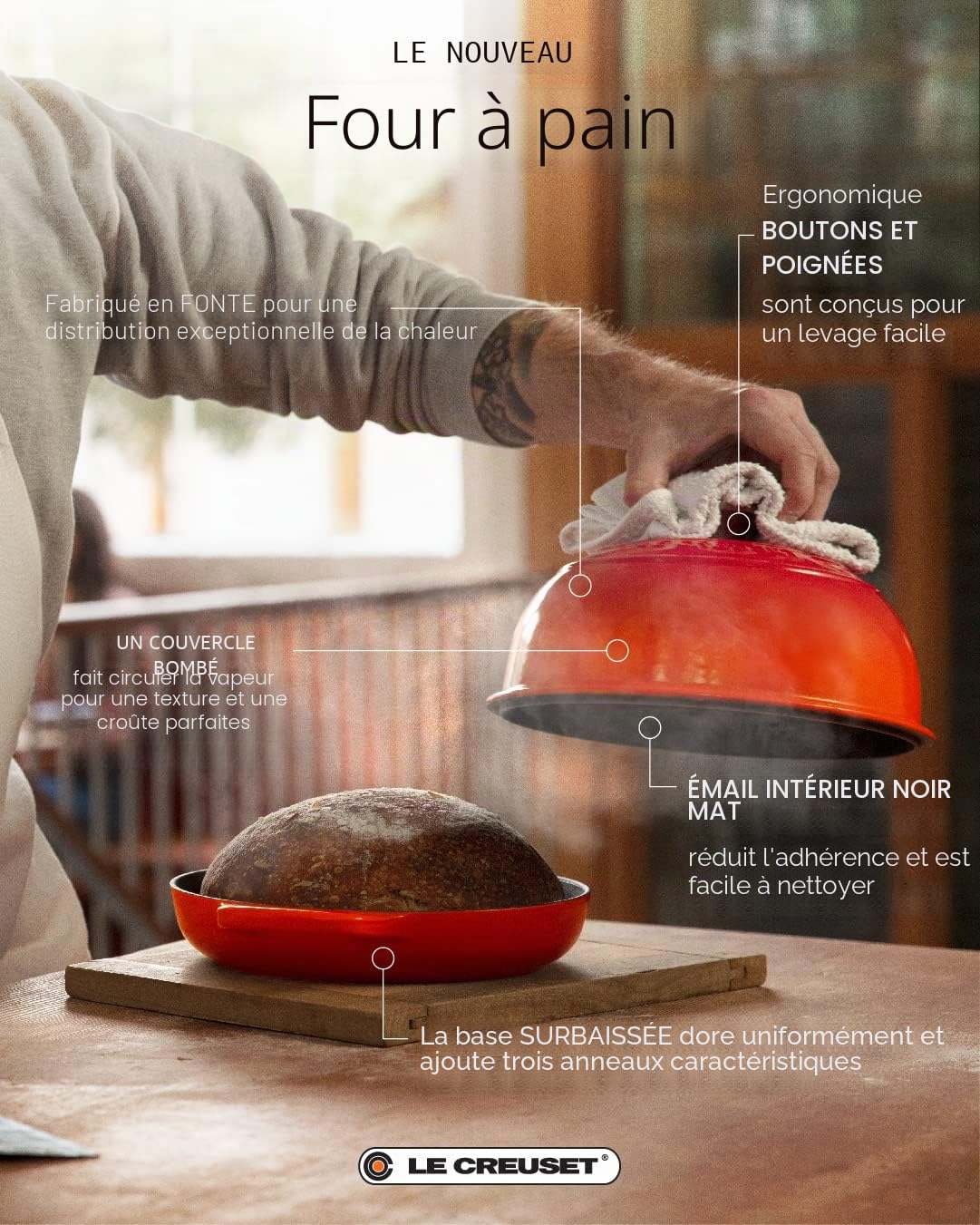 Le Creuset Signature Four à pain en fonte émaillée avec couvercle 24,1 cm