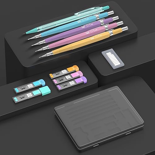 Miniatura 3 de Mr. Pen - Juego de lápices mecánicos pastel con repuestos de plomo y borrador, 5 tamaños, 0.3, 0.5, 0.7, 0.9, 0.079in, lápices mecánicos para dibujo