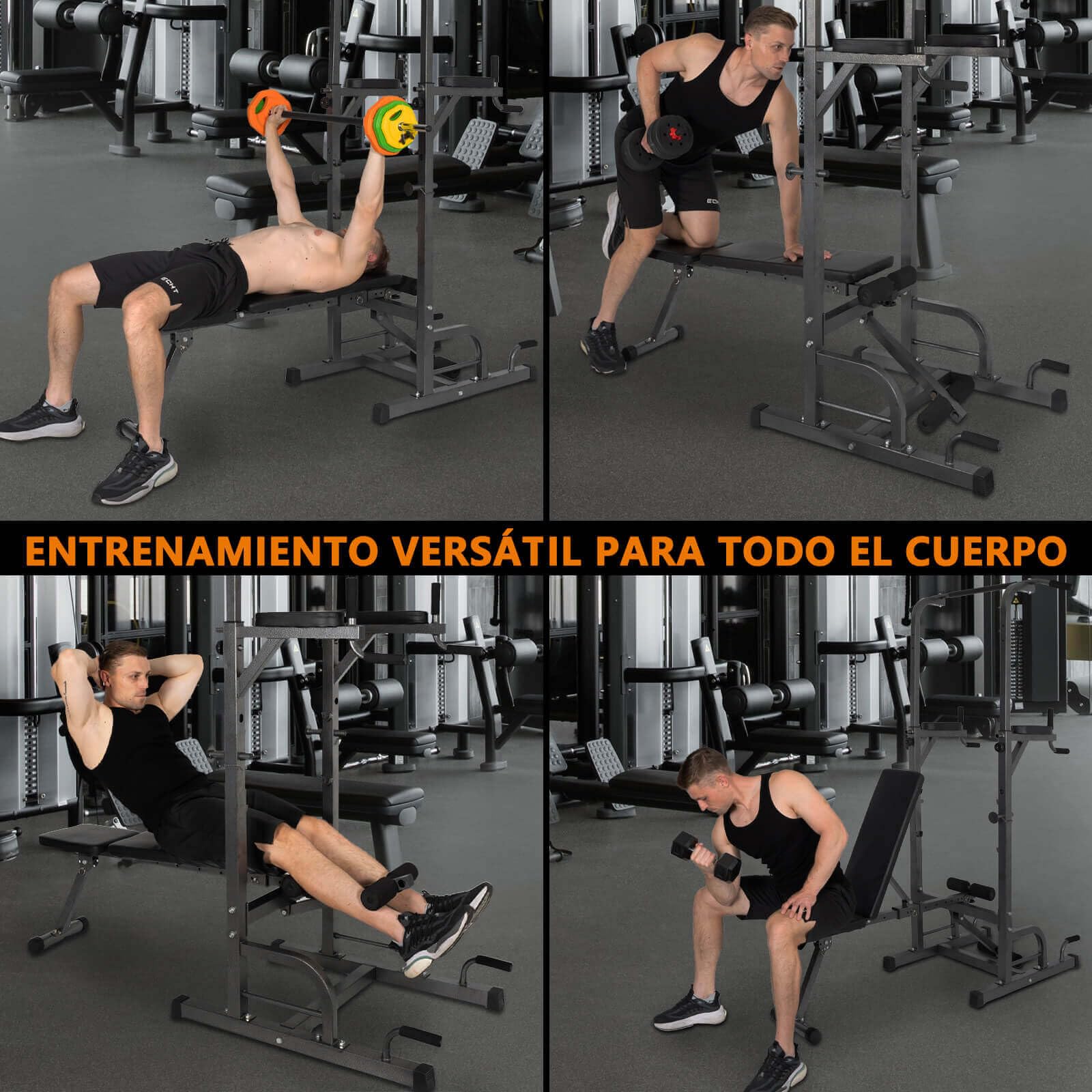 ALLINLIFE Estación de Musculación,Maquina Dominadas Multifuncional,Estación de Dominadas con Banco de musculación Plegable,Máquina de Musculación con Barra de Flexiones y Dips para Gimnasio en Casa
