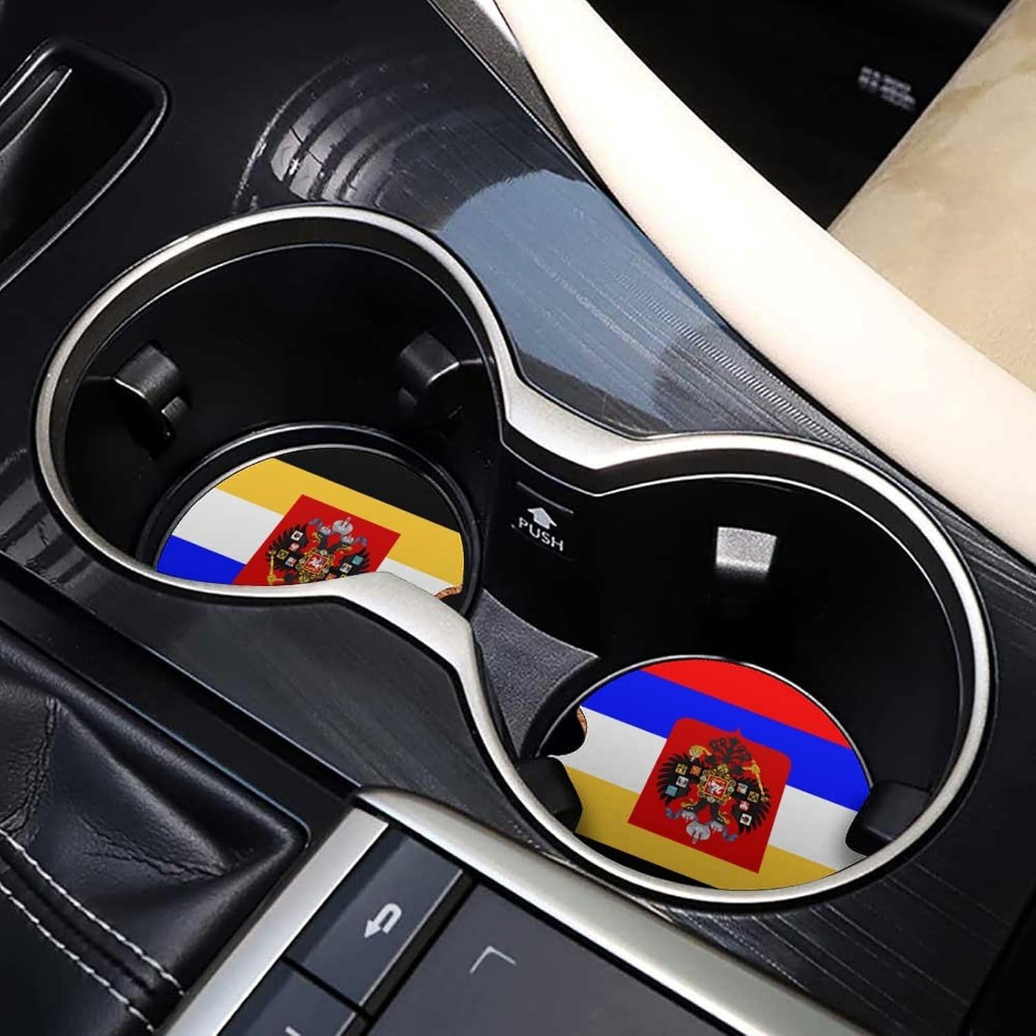 Flag of Russia Cute Car Coasters 2.56 Inch Absorbent Cup Holder for Drinks Auto Interior Accessories