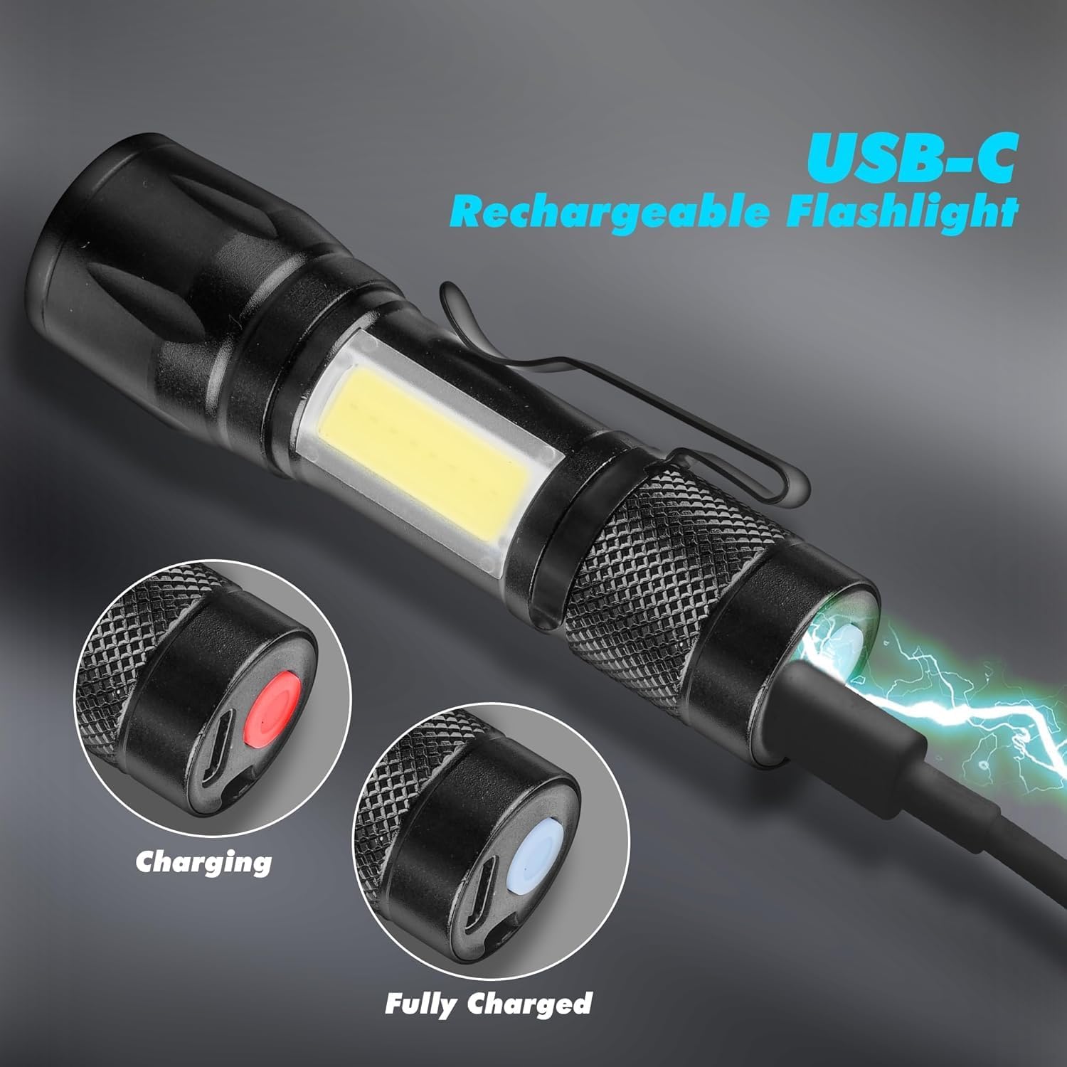 KunHe 6 Pack USB Rechargeable Mini Small LED Flashlights Bulk Camping Lantern Flashlight Bright High Lumens EDC Flash Light